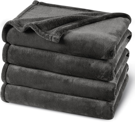 PHF Ultra Soft Fleece Blanket Queen Size, No Shed No Pilling Luxury Plush Cozy 300GSM Lightweight Blanket for Bed, Couch, Chair, Sofa Suitable for All Season, 90" x 90", Dark Grey