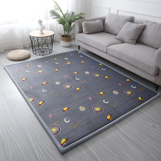 Loartee Coral Velvet Area Rug - 1" Thick Memory Foam Baby Play Mat, Washable Toddler Carpet, Home Decor for Living Room, Nursery, Kids Bedroom, Astral Gray, 6'7"x7'10"