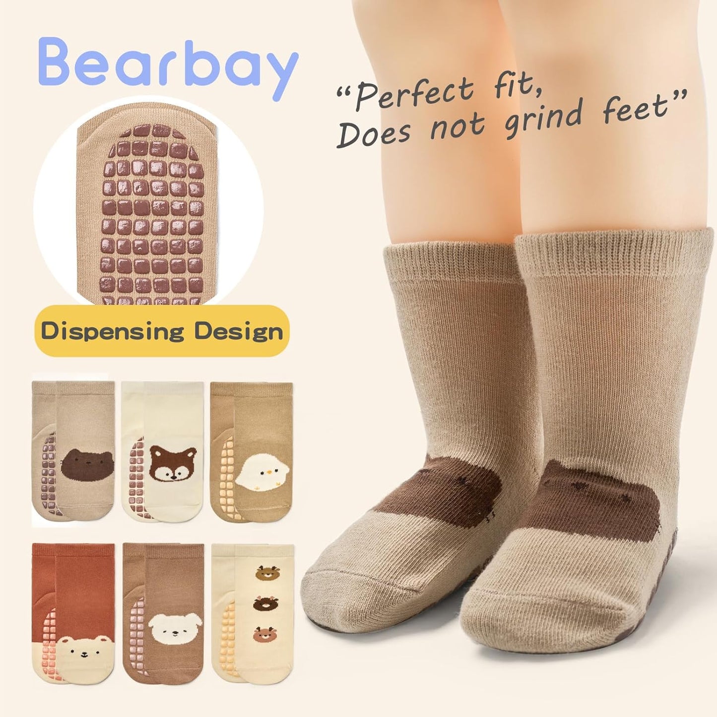 Baby Non Slip Ankle Socks with Grippers for 0 Months-7 Years Old Walking Socks