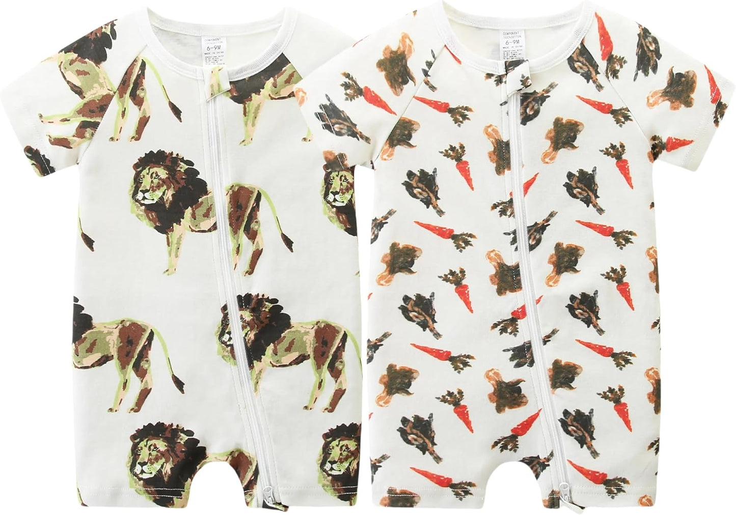 Unisex Summer Trendy 2-Pack Rompers Short Sleeve Zipped Bodysuit Infant Cotton Outfits