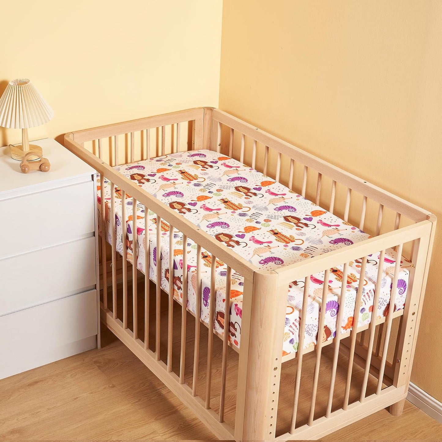 TILLYOU Baby Crib Sheets for Boys Girls, Super Soft Toddler Bed Sheets, 2 Pack Sheets for Standard Crib Mattress 28x52in, Animal Graffiti