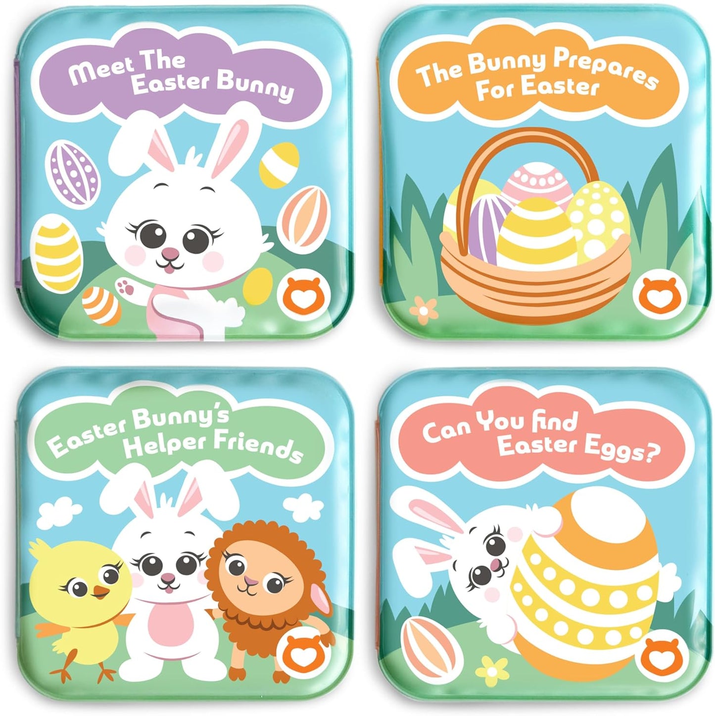Easter Bath Book Set for Babies & Toddlers – 4 Colorful, Soft, and Waterproof Bath Books with Bunny & Animal Friends – Fun Bath Toys & Basket Stuffers – Perfect for Easter & Baby Showers