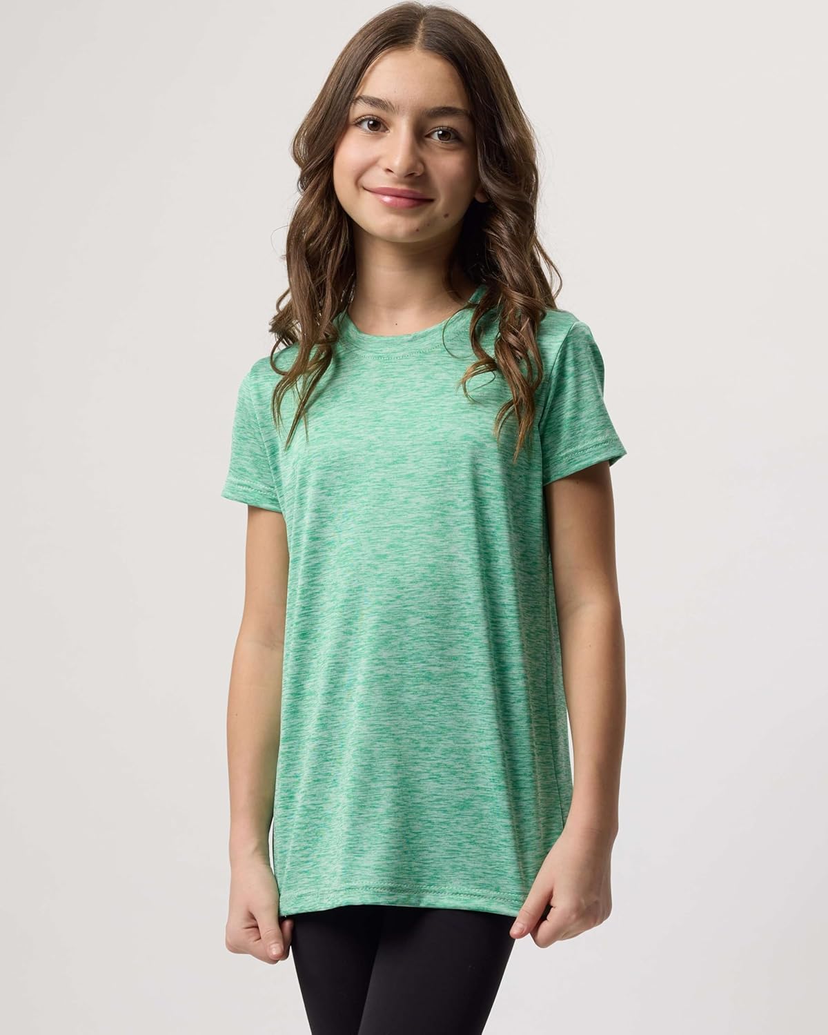 Real Essentials 5 Pack: Girls Short Sleeve Dry-Fit Crew Neck Active Athletic Performance T-Shirt