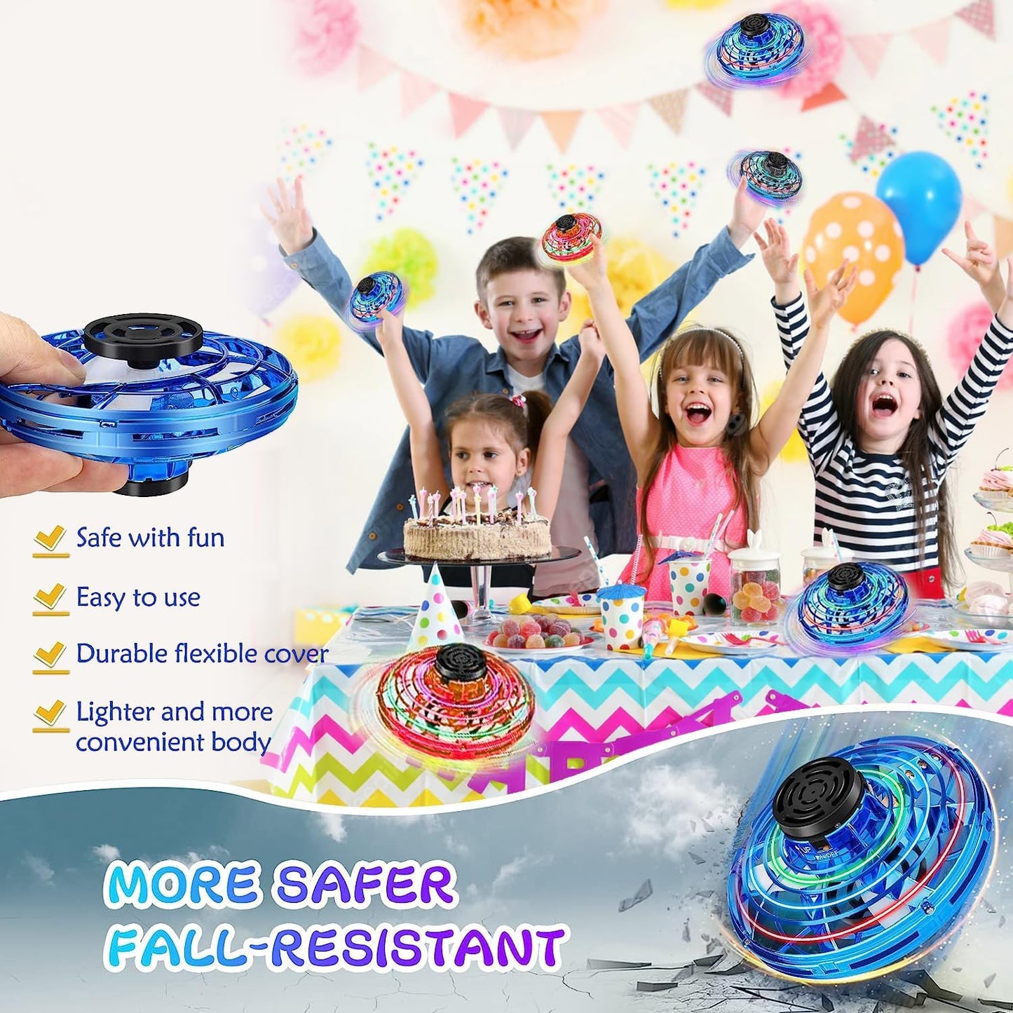 Flying I fly Spinner, Fidget Spinner Flying Toys, Mini Fly UFO Hand Controlled Boomerang Drone, Cool Stuff Gadgets Gifts for Kids Boys Girls Teens 8 9 10+ Year Old Indoor Outdoor (Blue)