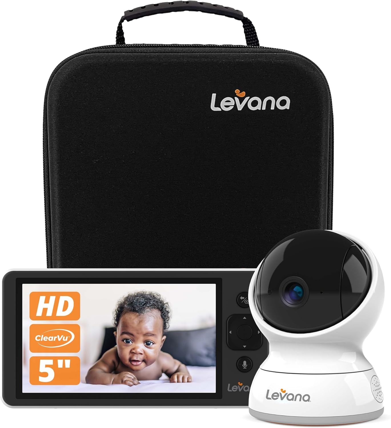 Levana Ella Video Baby Monitor, 5'' 720P Screen, PTZ Camera, 4 Days Battery Life, 3800mAh Battery, Night Vision, Two-Way Talk, No WiFi, 1000ft. Long Range Baby Monitor with Premium Carrying Case