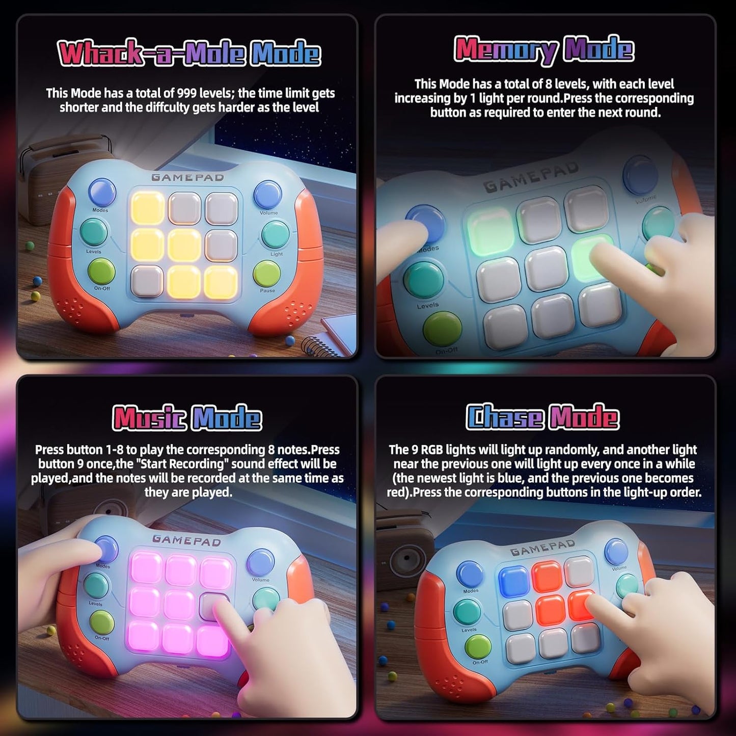 2024 New Fast Push Game Light Up Pop Fidget Toys,Its Electronic Handheld Game for Kids Teens Adults,Youth Quick Push Buttons Gamepad,Xmas Birthday Gifts Toys for Boys Girls,Ages 3 and Up (red)