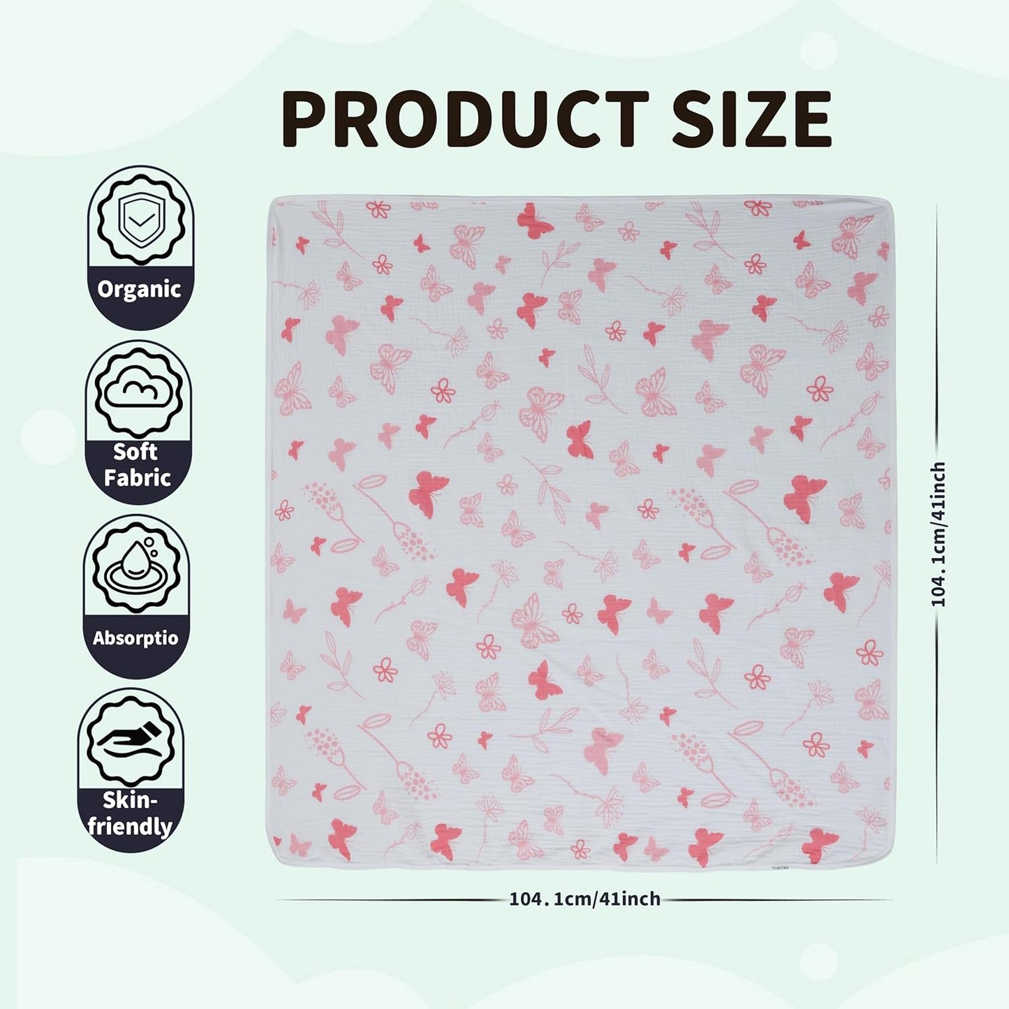 Muslin Swaddle Blankets for Newborn, 2 Pack Breathable Soft Receiving Blanket, Large 41 x 41 inches Swaddle Wrap Burping Clothes, Essentials Infant Shower Items. (Gray & Pink Butterfly)