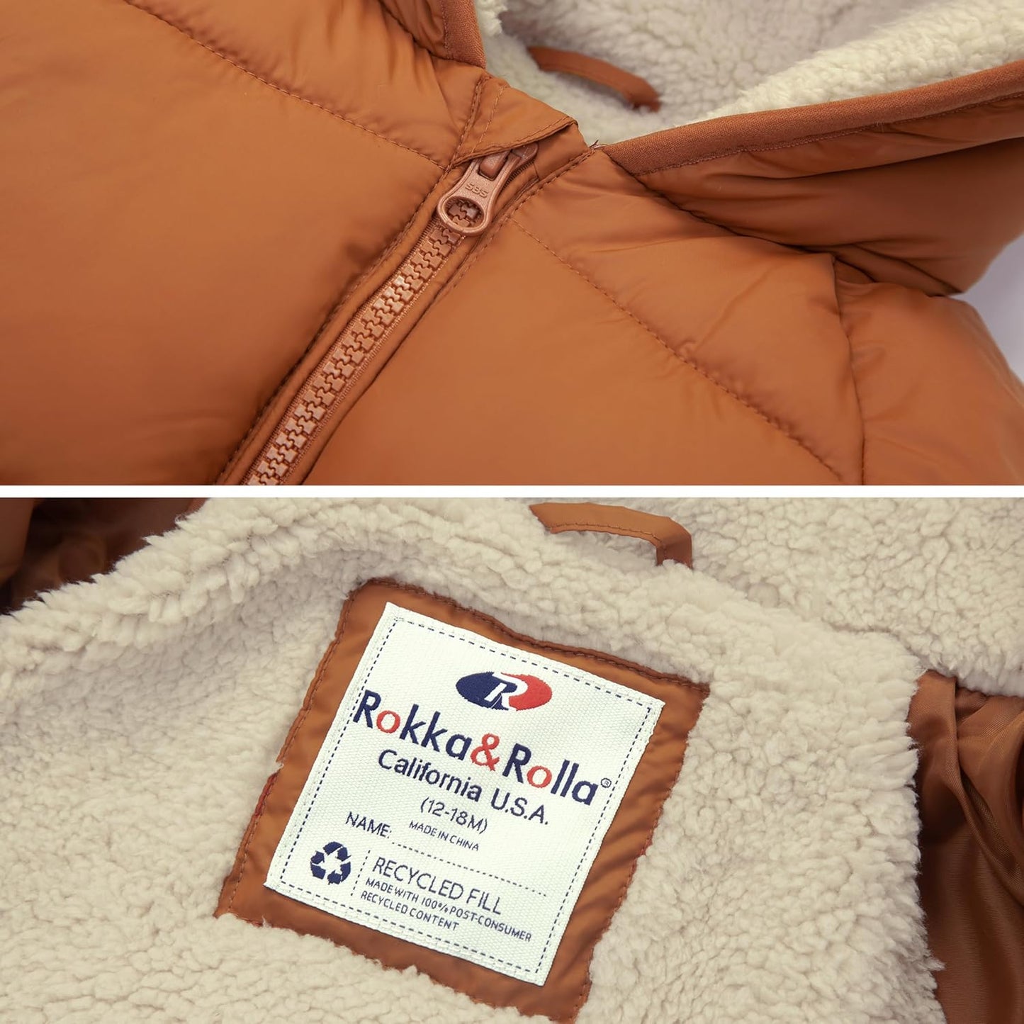 Rokka&Rolla Baby Boys' Water-Resistant Sherpa Fleece Lined Puffer Jacket Winter Coat for Newborn Infants Toddler