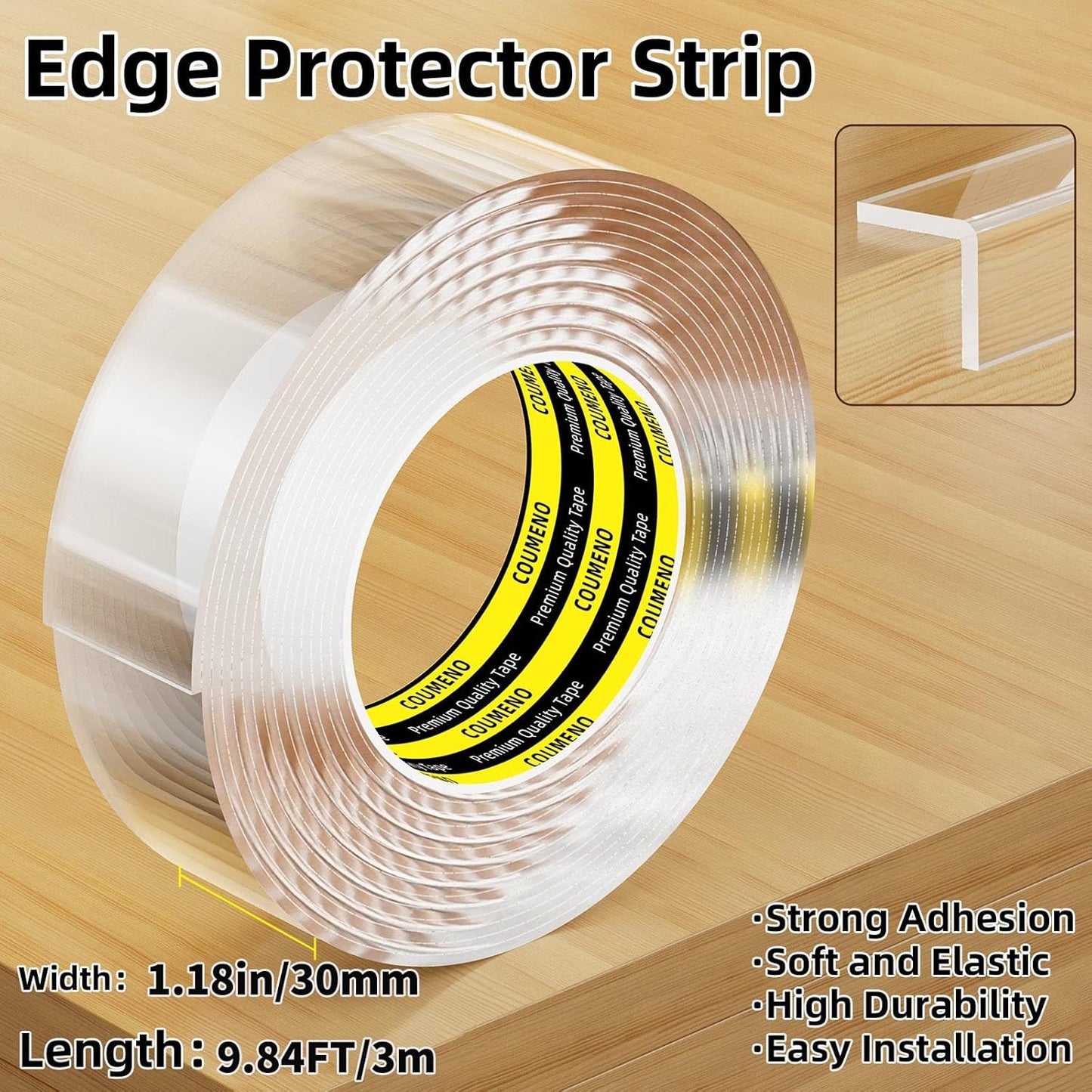 Baby Clear Edge Protector, 1.18inX9.84FT, Child Protection Desk Corner Anti-Bump Home Wrap Invisible, Anti-Sharp Edge Protect