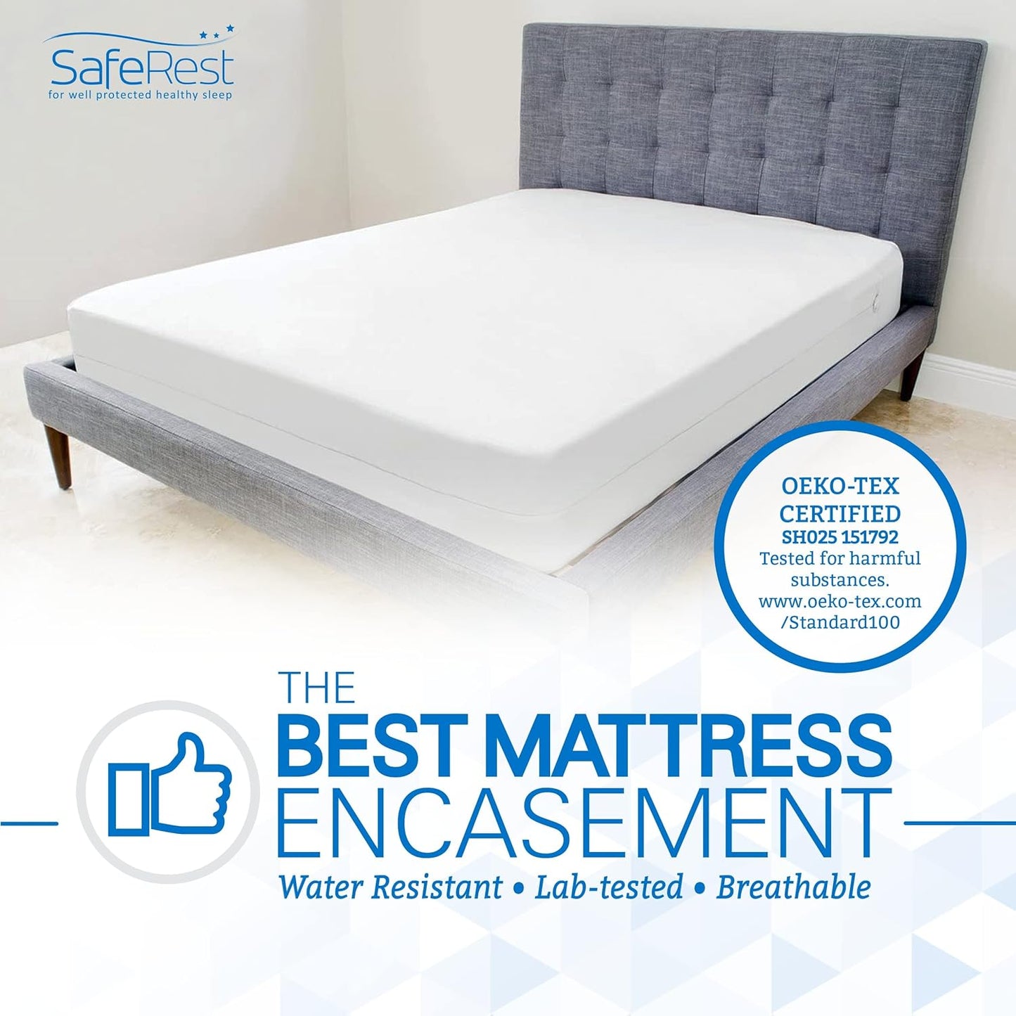 SafeRest Zippered Mattress Protector - Premium 15-18 Inch Waterproof Mattress Cover for Bed - Breathable, Noiseless Washable Mattress Encasement - Queen