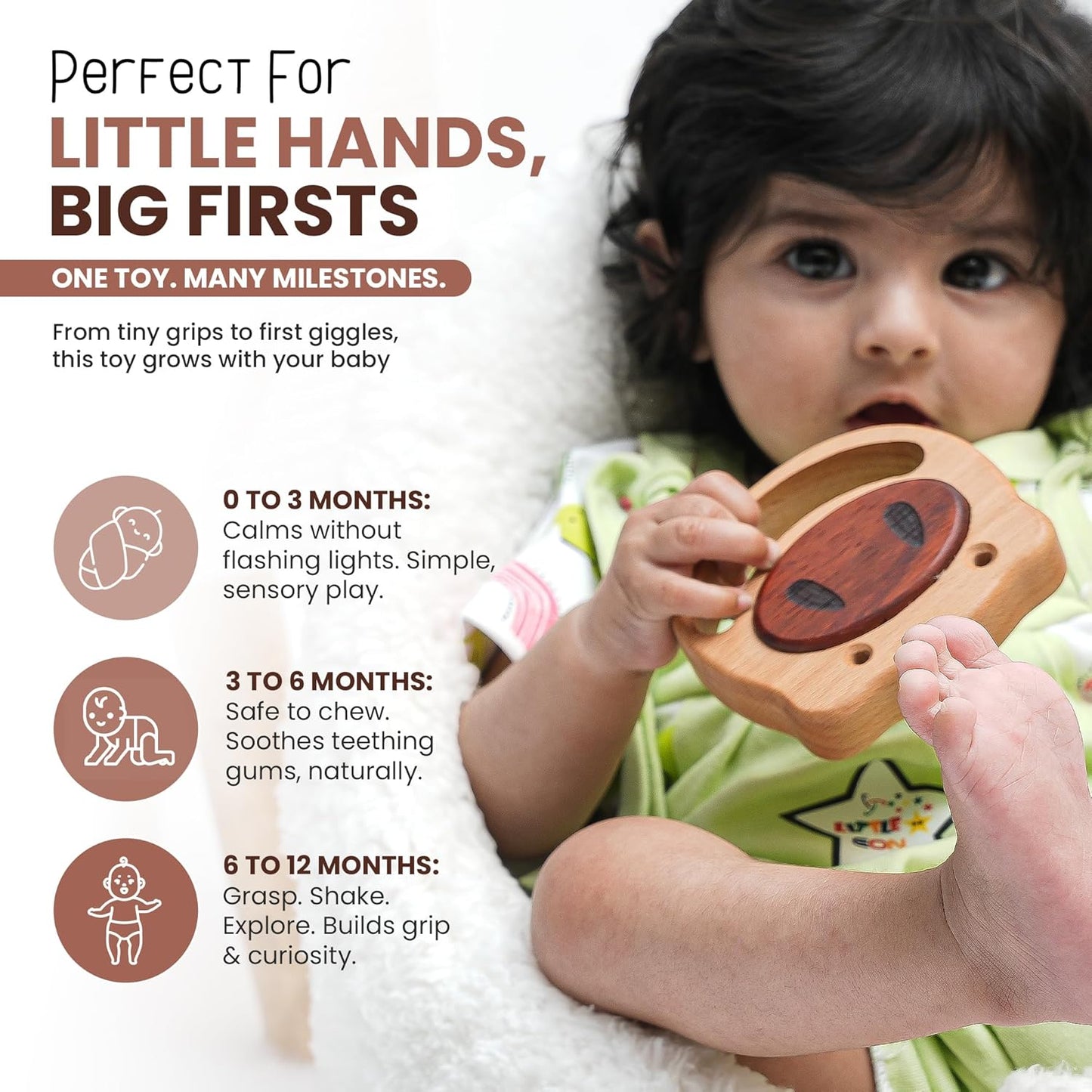 100% Wooden Baby Toy | No Paint, No Plastic | Eco-Friendly Rattle for 0–6 Months