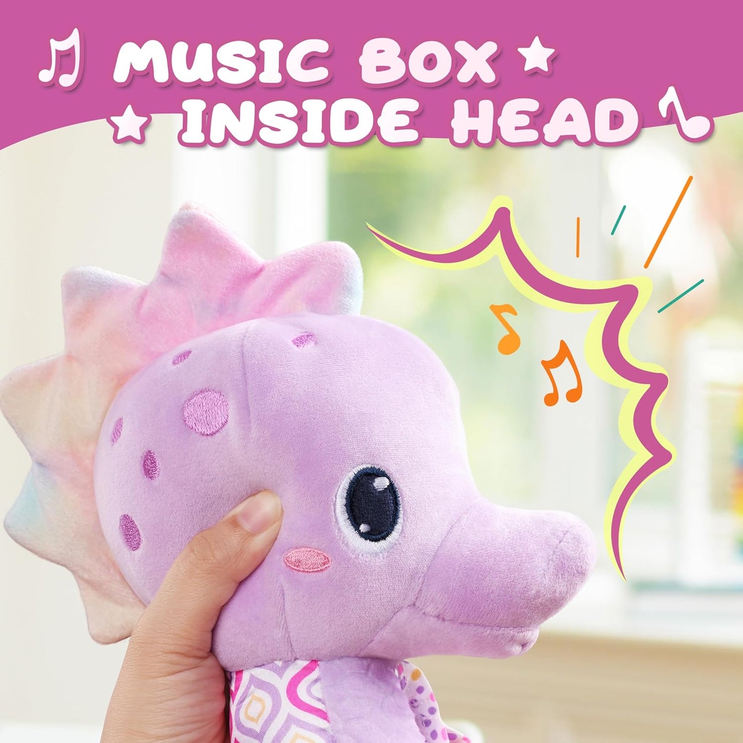 Baby Toys 0-6-12 Months,Musical Stuffed Animals Activity Soft Infant Toys with Multi-Sensory Crinkle, Rattle and Textures,Boys Newborn Baby Girl Toys, Seahorse, Purple