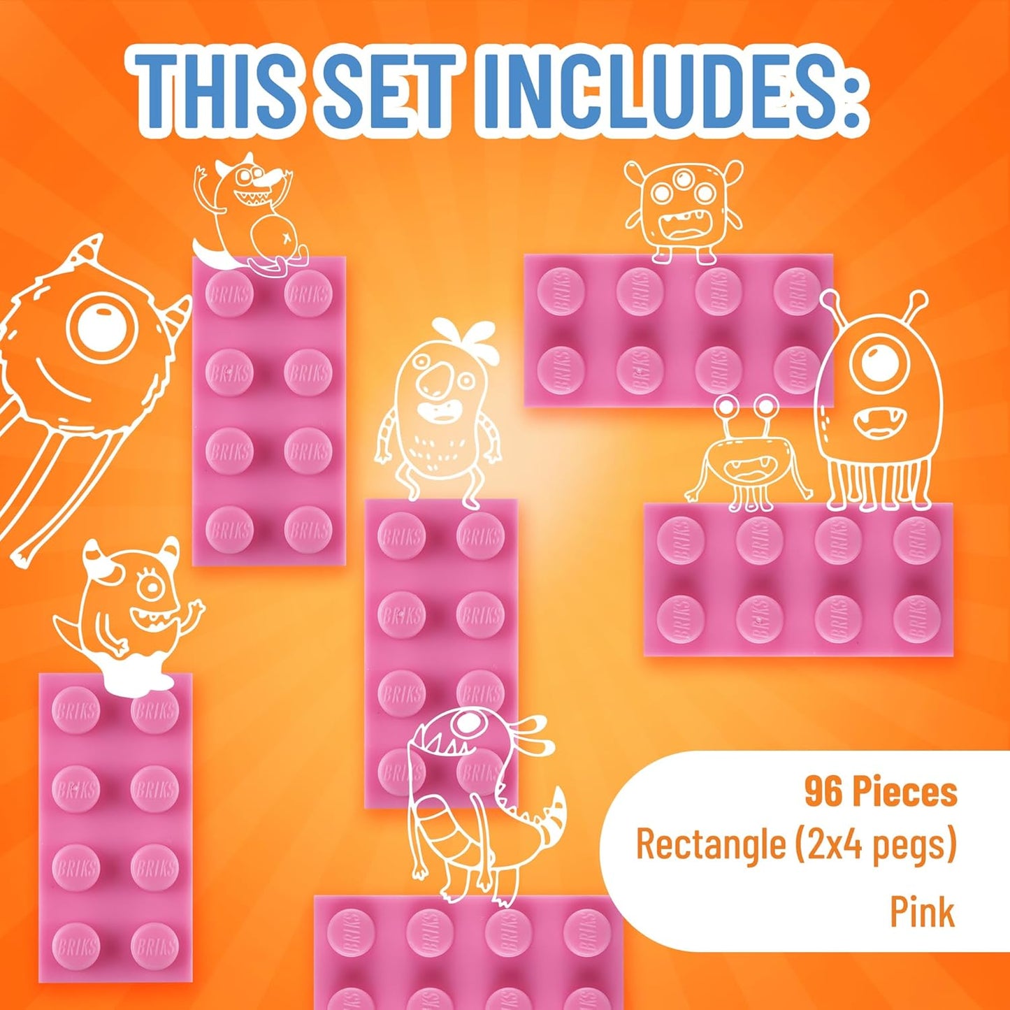 Strictly Briks Classic Bricks Starter Kit - 96 Pink 2x4 Blocks - Creative Play Set for Ages 3+ - Compatible with Major Brick Brands & Block Kits