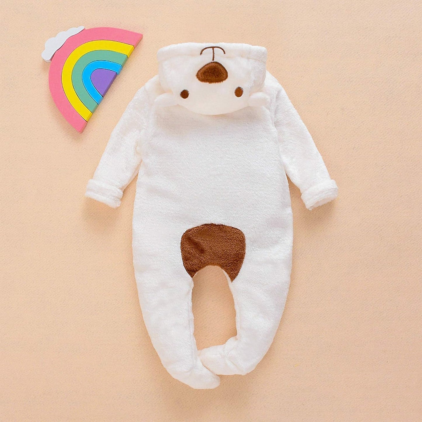 Newborn Baby Bear Fleece Romper One-Piece Footies Jumpsuit Pajama Infant Outfit for Baby Boys Girls