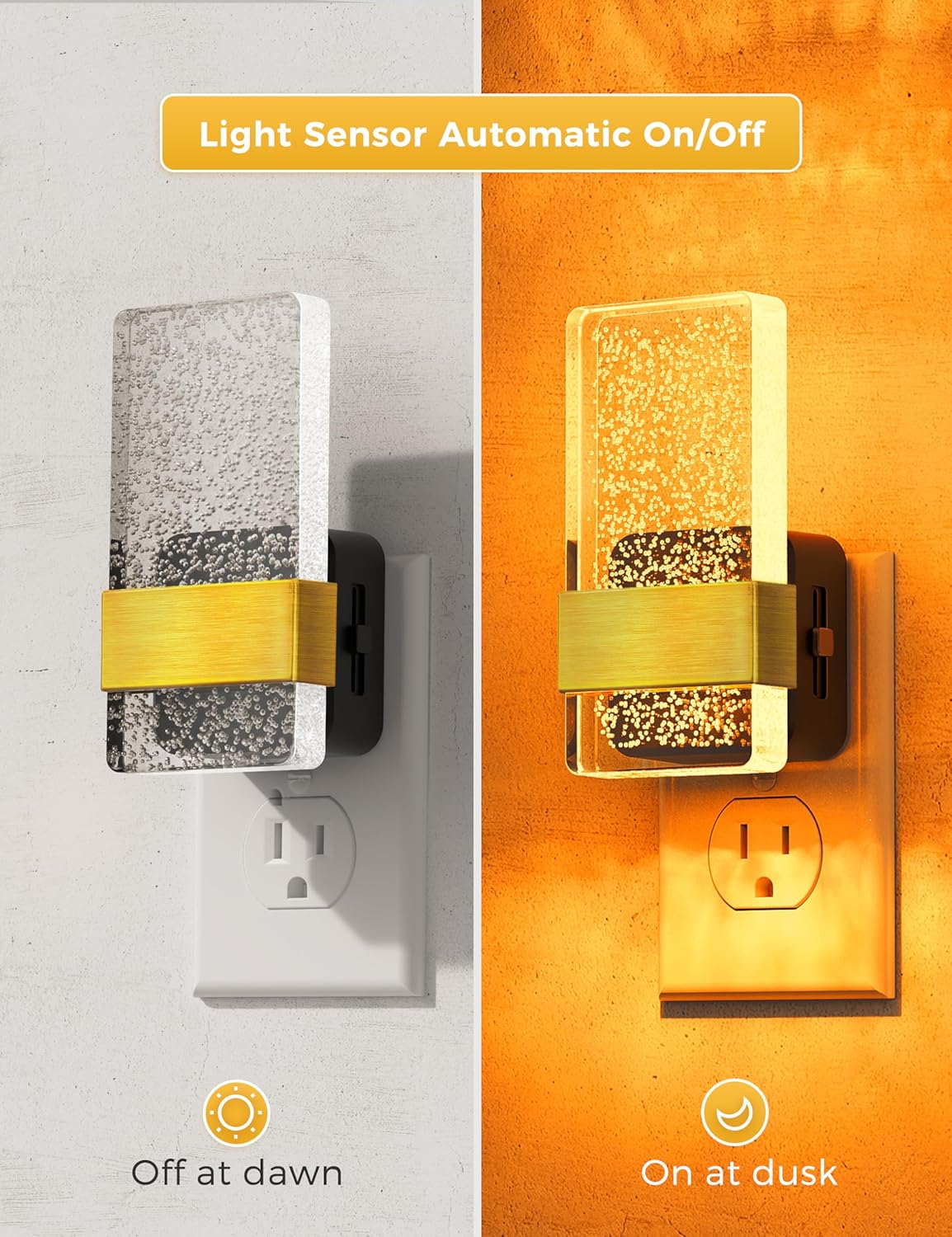 L LOHAS LED Night Light [2 Pack], Amber Night Lights Plug Into Wall, Dusk to Dawn Sensor, 0-100LM LED Dimmable Nightlight, Automatic Low Blue Nightlights for Kids, Bathroom, Hallway, Stairway