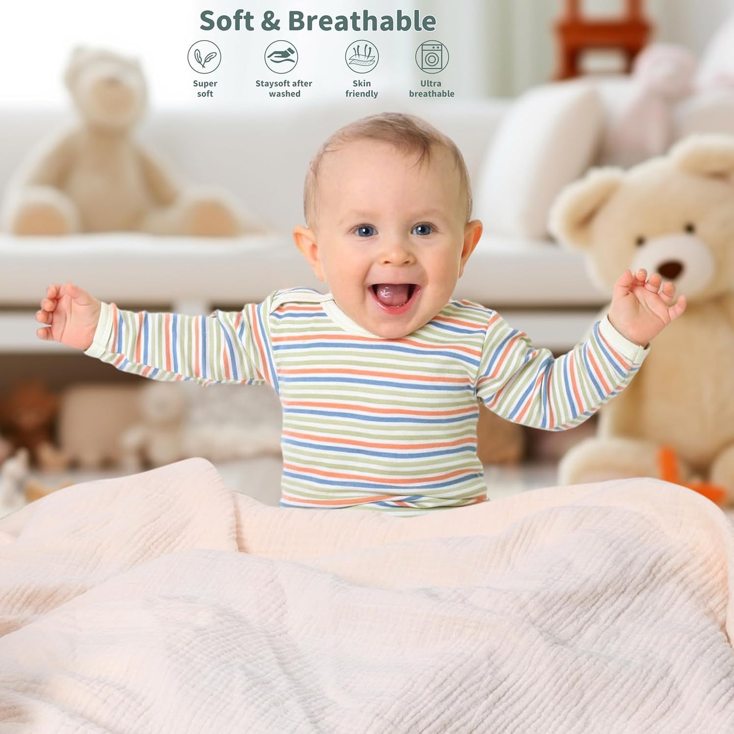 Muslin Swaddle Blankets for Newborn, 2 Pack Breathable Soft Receiving Blanket, Large 41 x 41 inches Swaddle Wrap Burping Clothes, Essentials Infant Shower Items. (Beige & Light Gray)