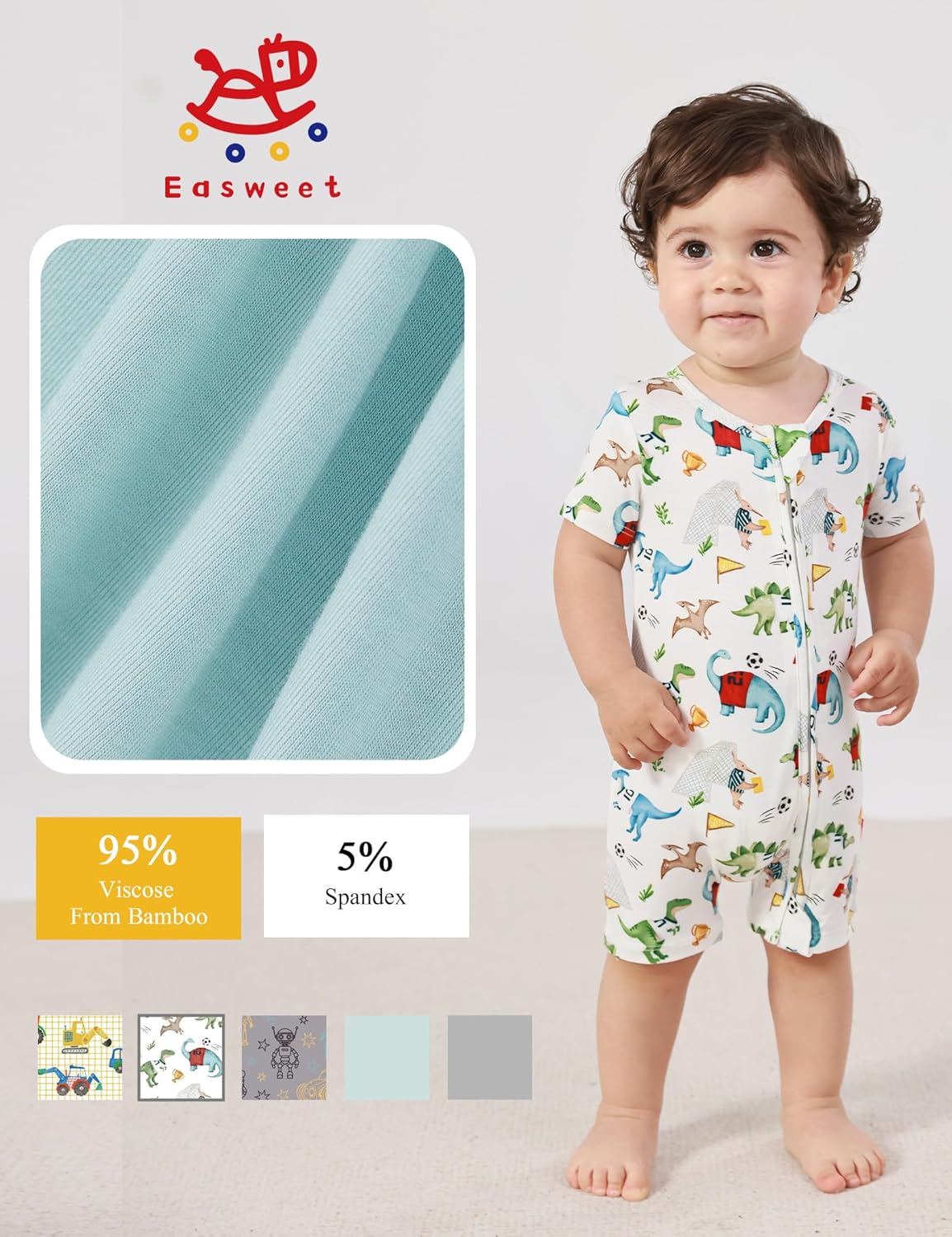 Baby Boys Bamboo Viscose Short Sleeve Romper Soft Comfy Infant Summer Jumpsuit