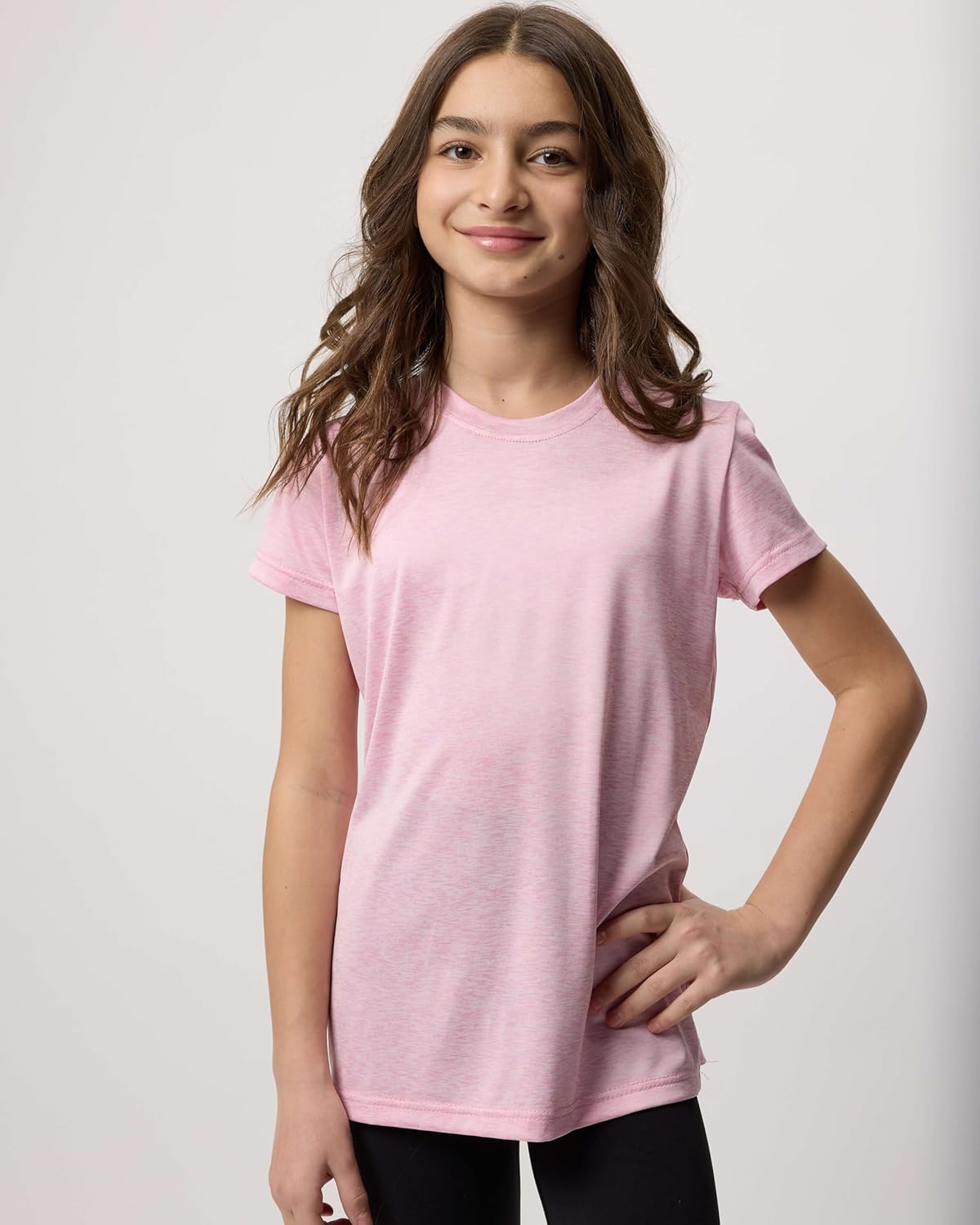 Real Essentials 5 Pack: Girls Short Sleeve Dry-Fit Crew Neck Active Athletic Performance T-Shirt