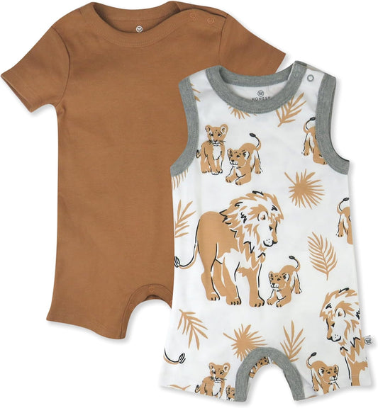 HonestBaby Short Sleeve and Tank Romper 100% Organic Cotton for Infant Baby and Toddler Boys