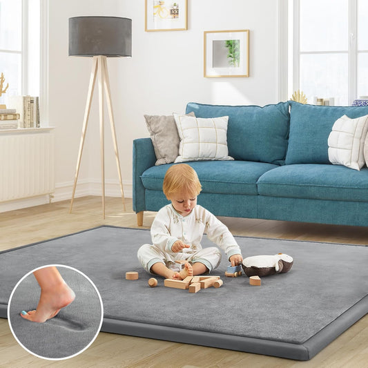 Baby Play Mat 1.2" Thick Memory Foam Nursery Rug Area Rug, 4’11” X 3’28” Yoga Mat Playmat Crawling Mat for Baby,Toddlers, Infants, Kids,Floor Mat Tatami Mat for Living Room with Non-Slip(Grey)