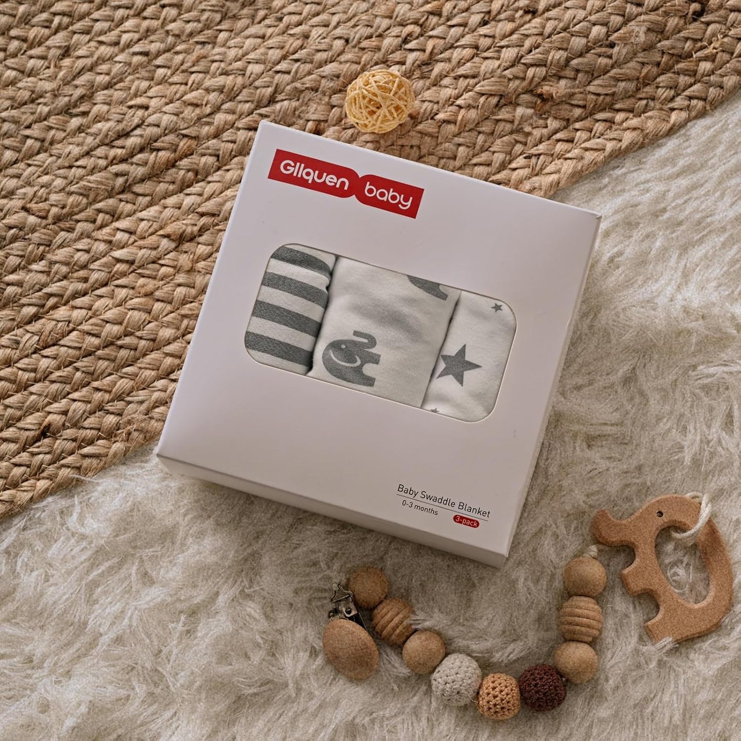 GLLQUEN BABY Newborn Swaddle Blankets for Baby Boy, 3 Pack Baby Swaddles 0-3 Months, Swaddling Sleep Sack, Infant Wrap Swaddle Sack, Elephant & Star & Stripe, Newborn Essentials