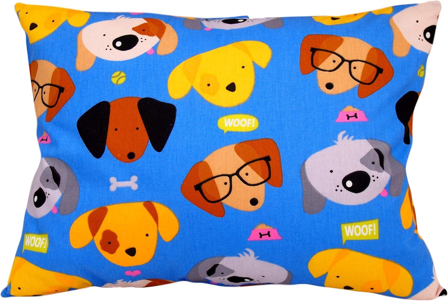 13x18 Toddler Pillowcase Cotton - Kids Pillowcase Puppies, Pillow Cases for Travel Pillows, Toddler Pillow Protector - Puppies with Glasses On Blue