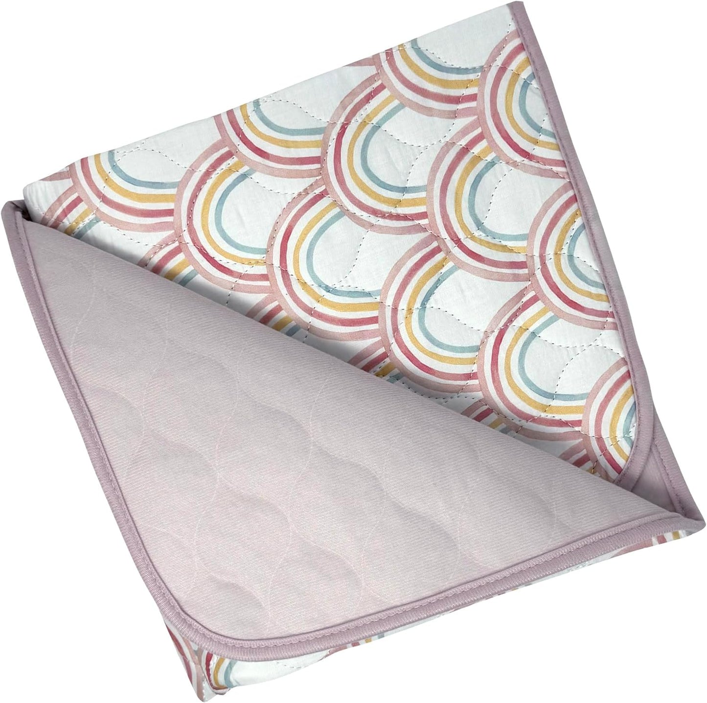 Organic Incontinence Pads for Kids & Toddlers - 5 Layer Waterproof Protectors for Overnight Bed Wetting - Reusable & Washable Pee Pads - Fits Twin to Full Size Beds - 34" x 52" Rainbow