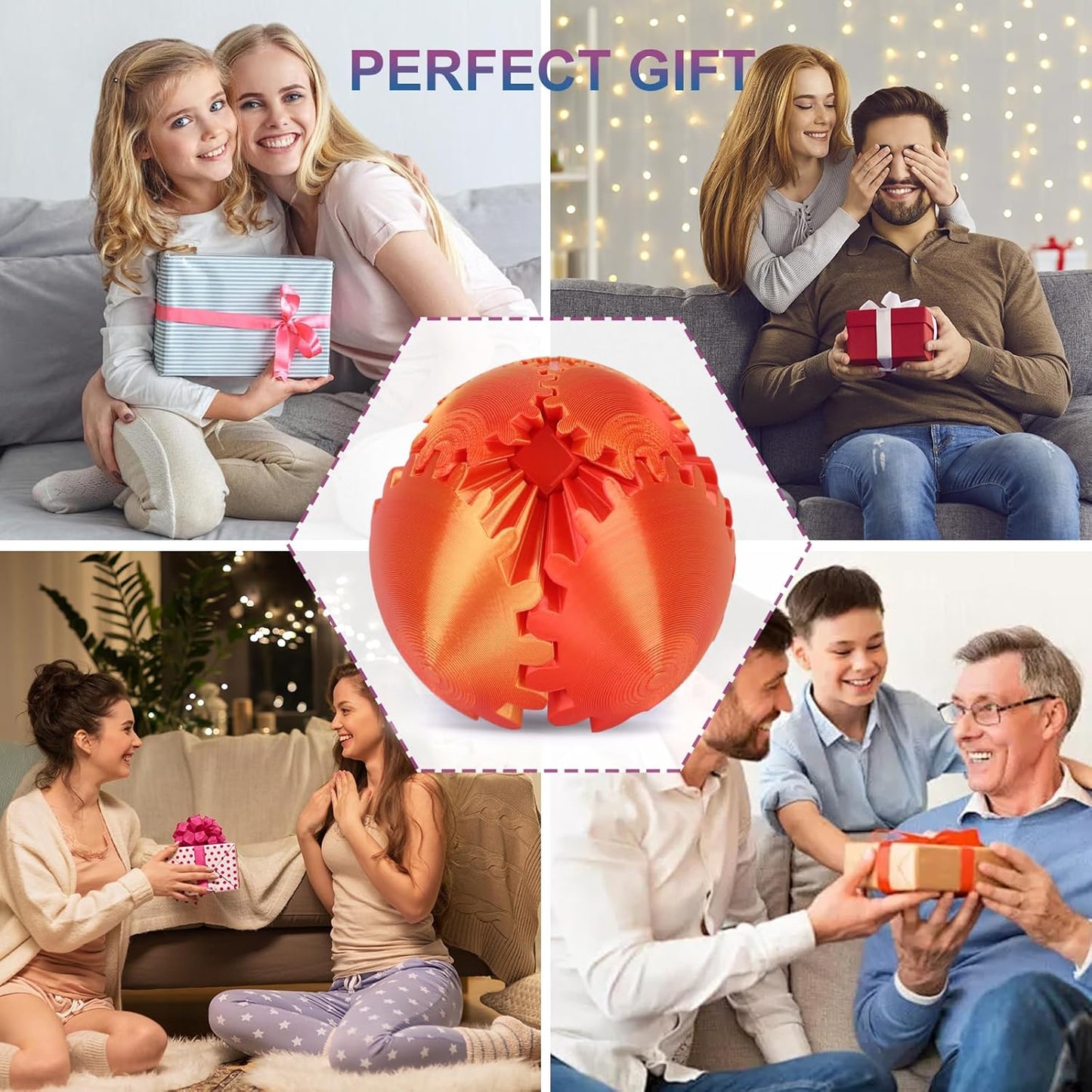 Gear Ball, Gear Sphere, 3D Printed Gear Ball Spin Ball Cube Fidget Toys GearSphere Ball, Stress Ball, Gear Sphere Desk Toy, Fidget Ball, Gear Toy for Stress and Anxiety Relaxing (Laser Color E)