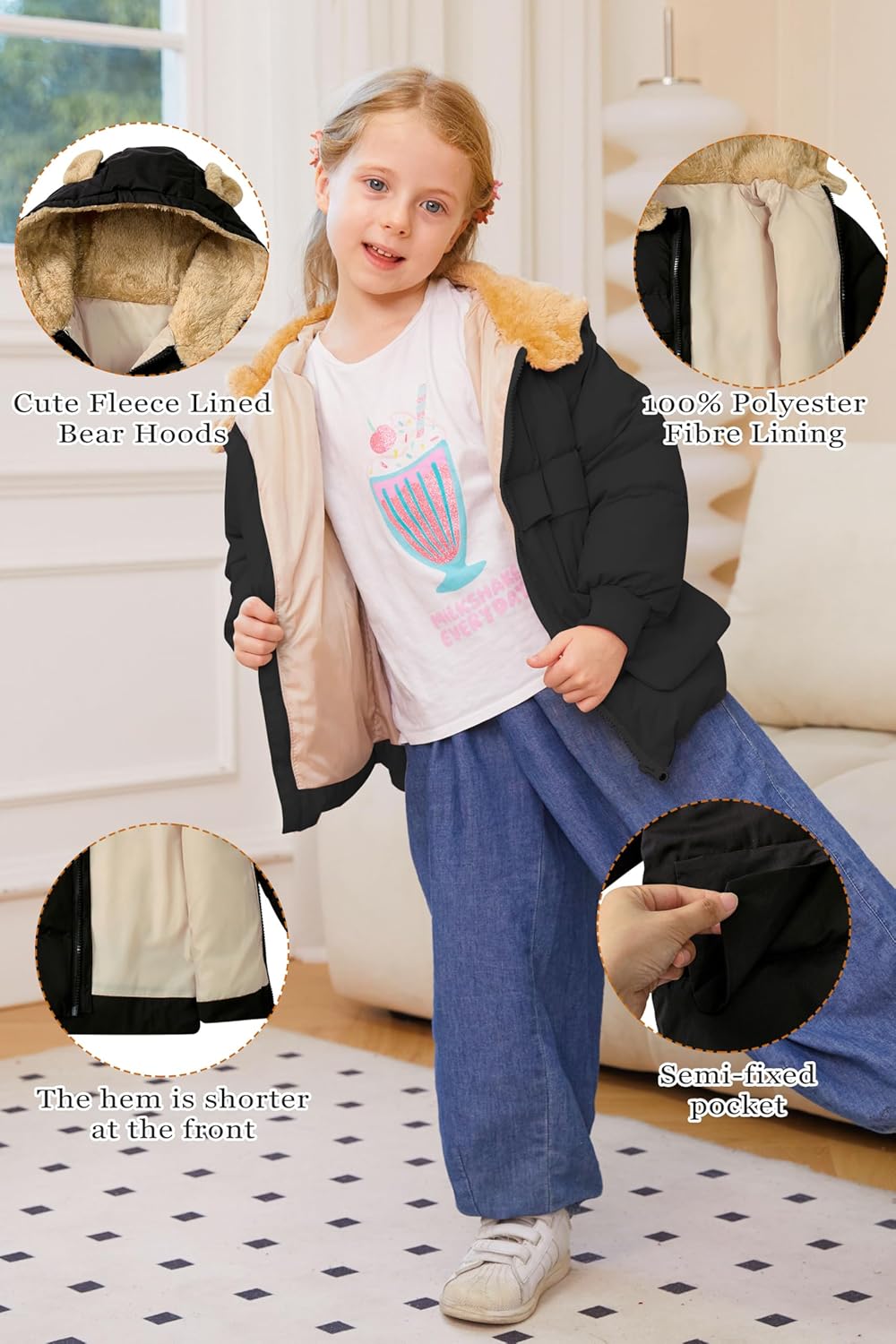 TUONROAD Baby Girls Coats for 6 Months-5 Years Toddlers Boy Winter Jacket Warm Bear Hooded Outdoor Coats Size 5