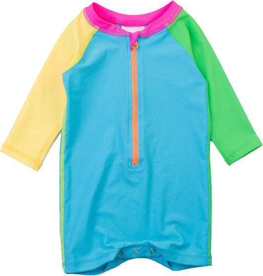 RUGGEDBUTTS Baby/Toddler Boy Swimsuit, One Piece Zipper Rash Guard Sunsuit with UPF 50+ Sun Protection