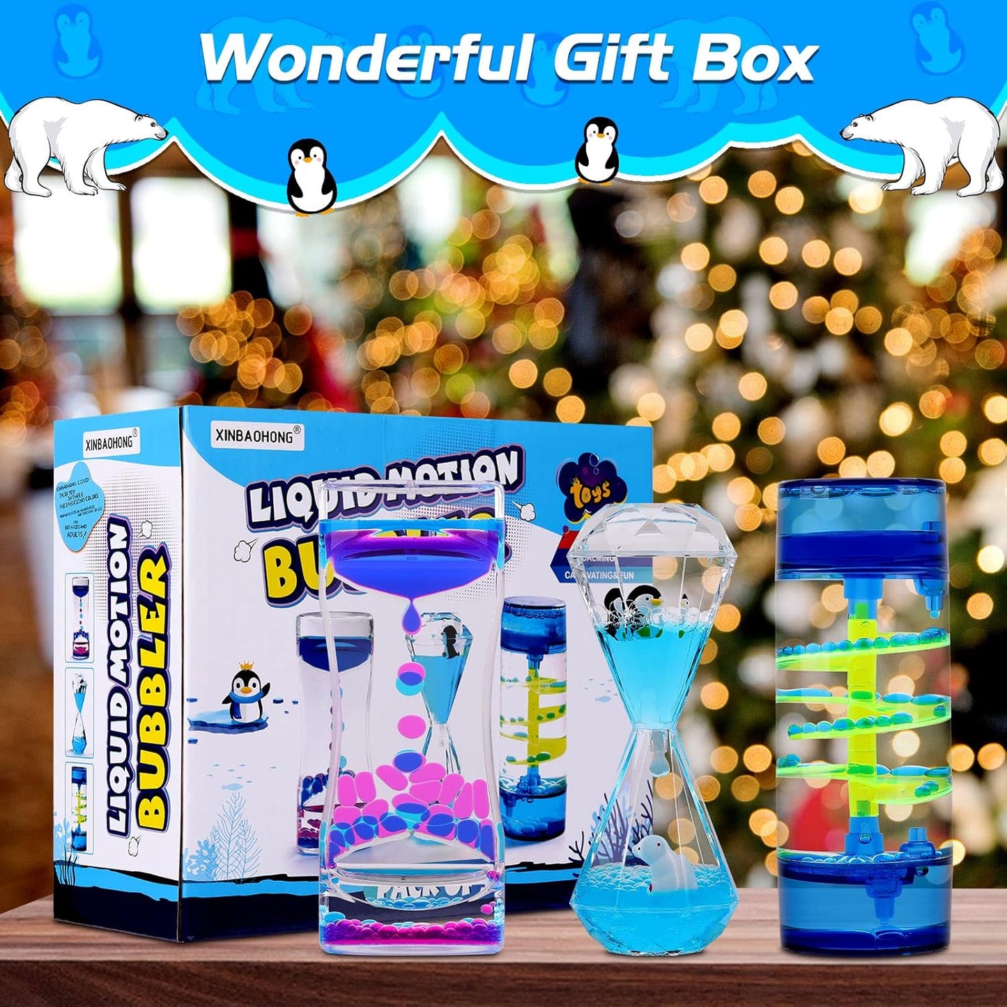 XINBAOHONG Liquid Motion Bubbler for Kids and Adults 3-Pack Hourglass Liquid Bubbler Timer for Sensory Play Fidget Toy Stress Management Desk Decor