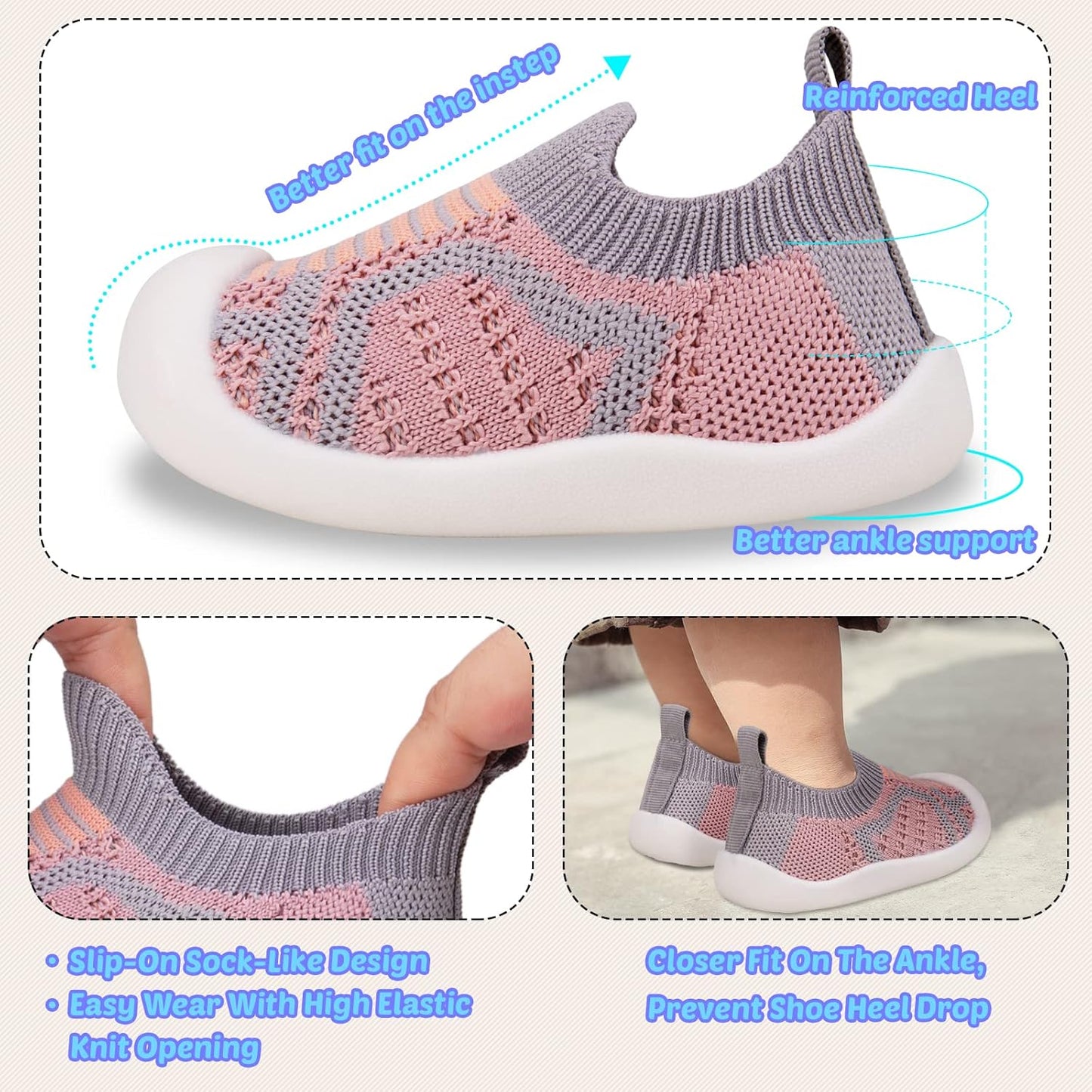 Charrost Toddler Baby Girl Boy First Walking Shoes Checkered Sneakers Sizes 3/4/5/6/7/8T. Soft, Cute,Flexible for First Walkers. Non-Slip, Slip On, Wide Toe Box Indoors Outdoors