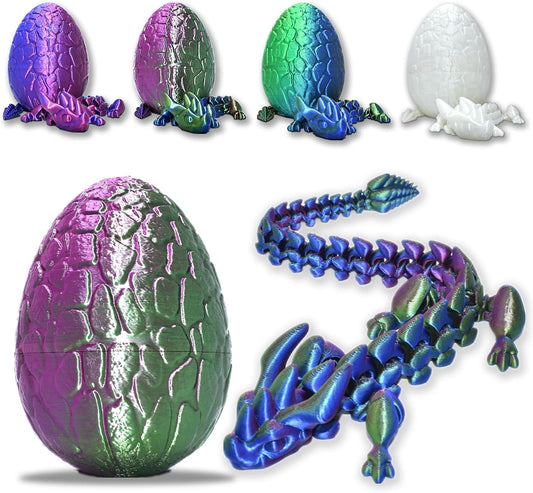 Dragon Eggs with Dragon Inside, 12" Full Articulated 3D Printed Dragon Fidget Toys, Home/Office Decor Executive Desk Toys Xmas/Easter Gift for Kids Dragon Lovers (Multicolors)