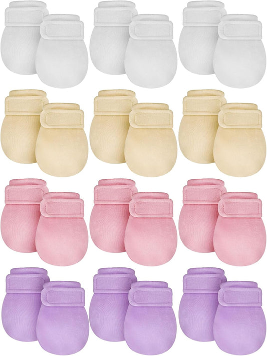 Newcotte 12 Pairs Adjustable Preemie Baby Mittens No Scratch Newborn Cotton Breathable Gloves Warm Mitts for Boys Kids
