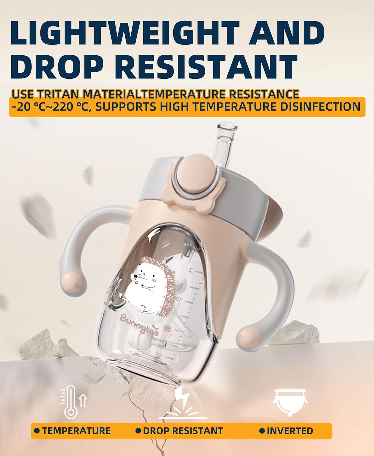 Bunnytoo Baby Sippy Cup with Weighted Straw for Infants 6-12 Months, 8oz Toddler Drinking with Handles, BPA-Free, Transition Trainer for 1+ Year Old (Purple)