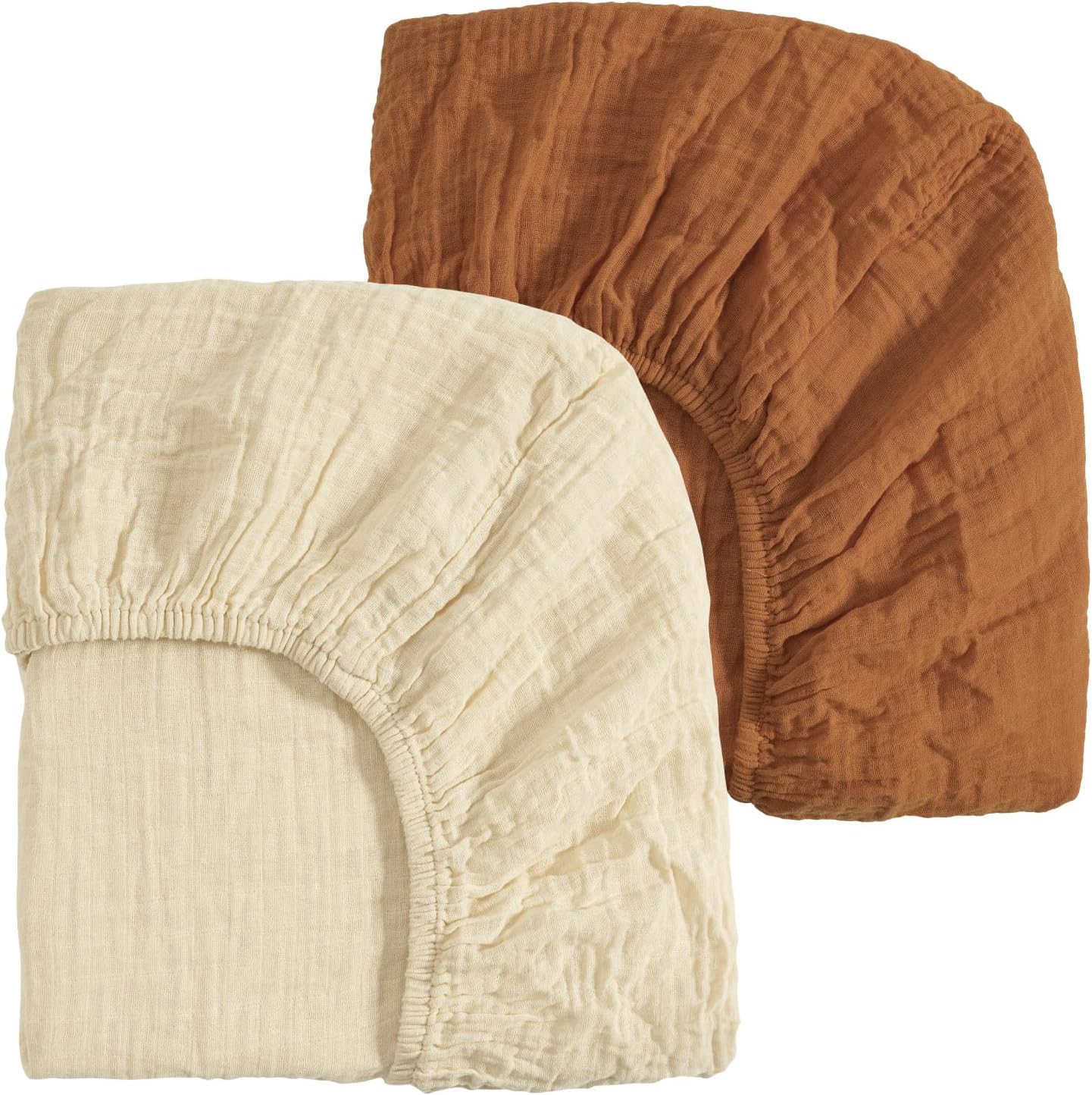 david's kids Muslin Mini Crib Sheets, 2 Pack Cotton Pack N Play Sheets for Boys Girls Neutral, Soft Breathable Baby Sheets Fit Pack N Play, Playard and Mini Crib Mattresses, Beige & Brown