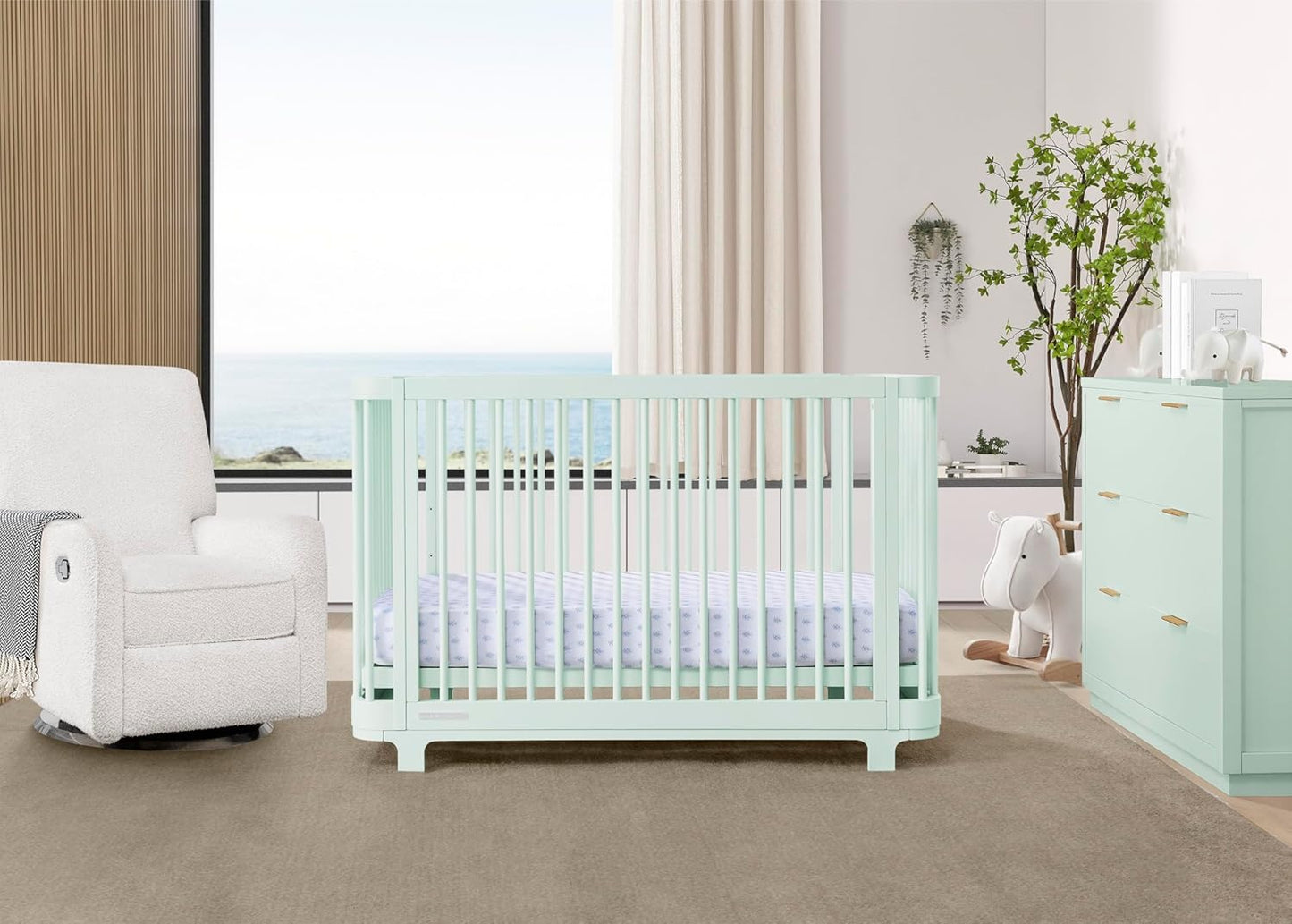 Delta Children Nest Crib and Dresser Nursery Furniture – 4-in-1 Convertible Crib | Forever 6 Drawer Dresser with Changing Top | Light Sage