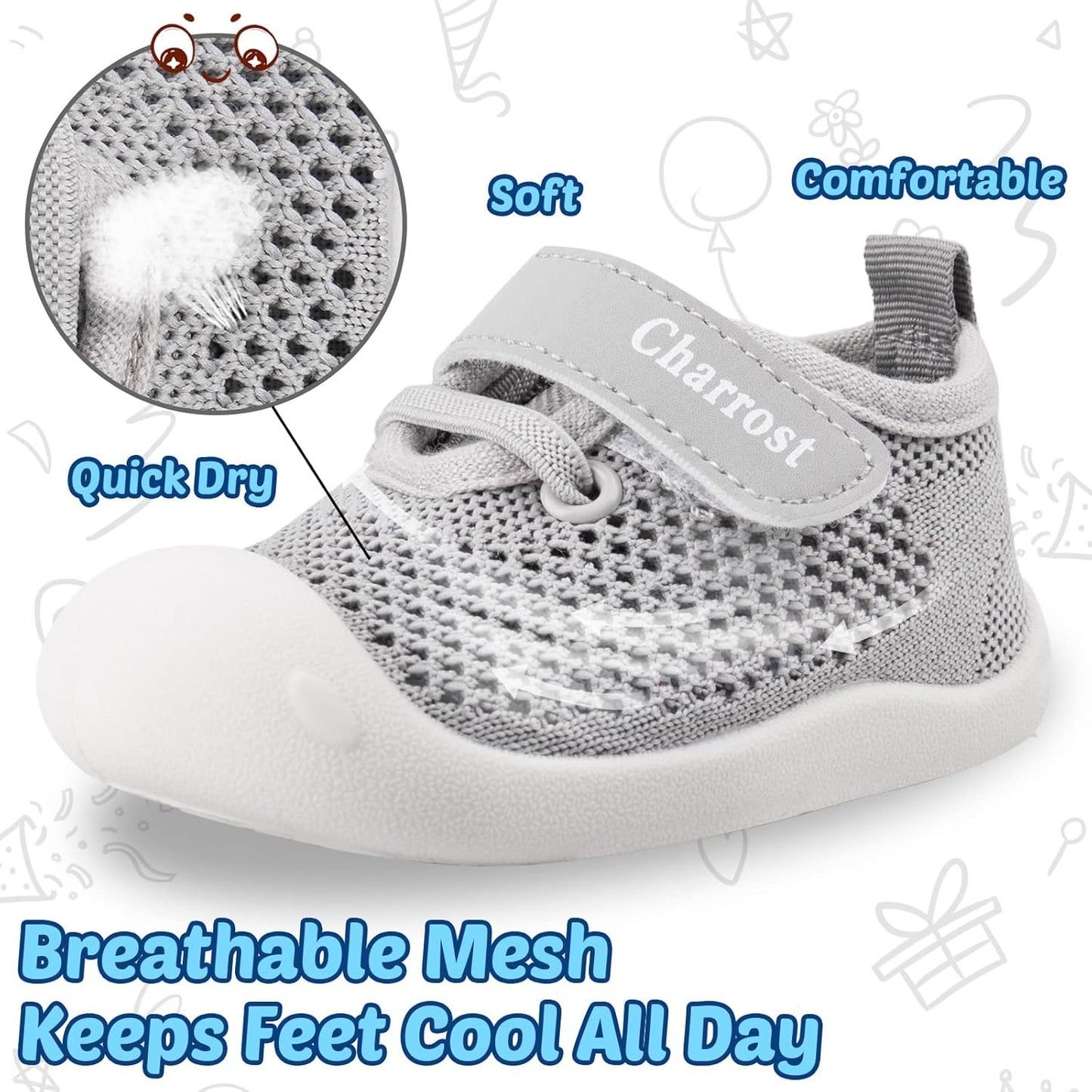 Baby First-Walking Shoes 1-4 Years Kid Shoes Trainers Toddler Infant Boys Girls Soft Sole Non Slip Cotton Canvas Mesh Breathable Lightweight TPR Material Slip-on Sneakers Outdoor