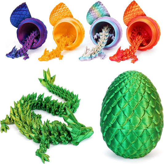 3D Printed Dragon Egg,Dragon Eggs with Dragon Inside,Crystal Dragon Fidget Toys,Full Articulated Dragon Dragon in Egg,Adults Fidget Toys for Autism ADHD (Laser Yellow Green-12inch)
