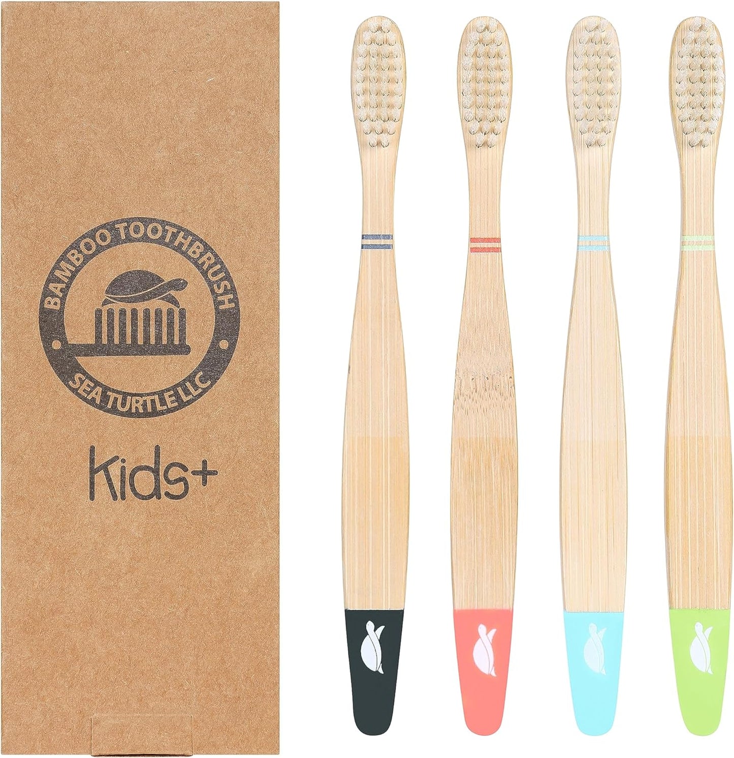 Sea Turtle Plant-Based Bristles, Bamboo Toothbrushes, Soft Natural Toothbrush for Kids (4 Pack)