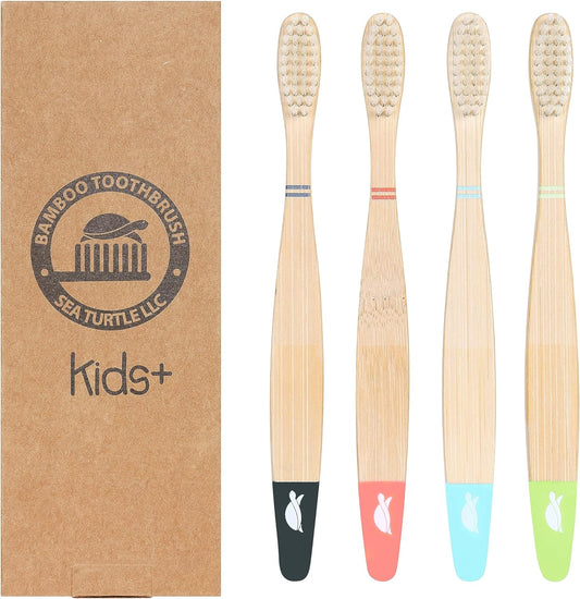Sea Turtle Plant-Based Bristles, Bamboo Toothbrushes, Soft Natural Toothbrush for Kids (4 Pack)
