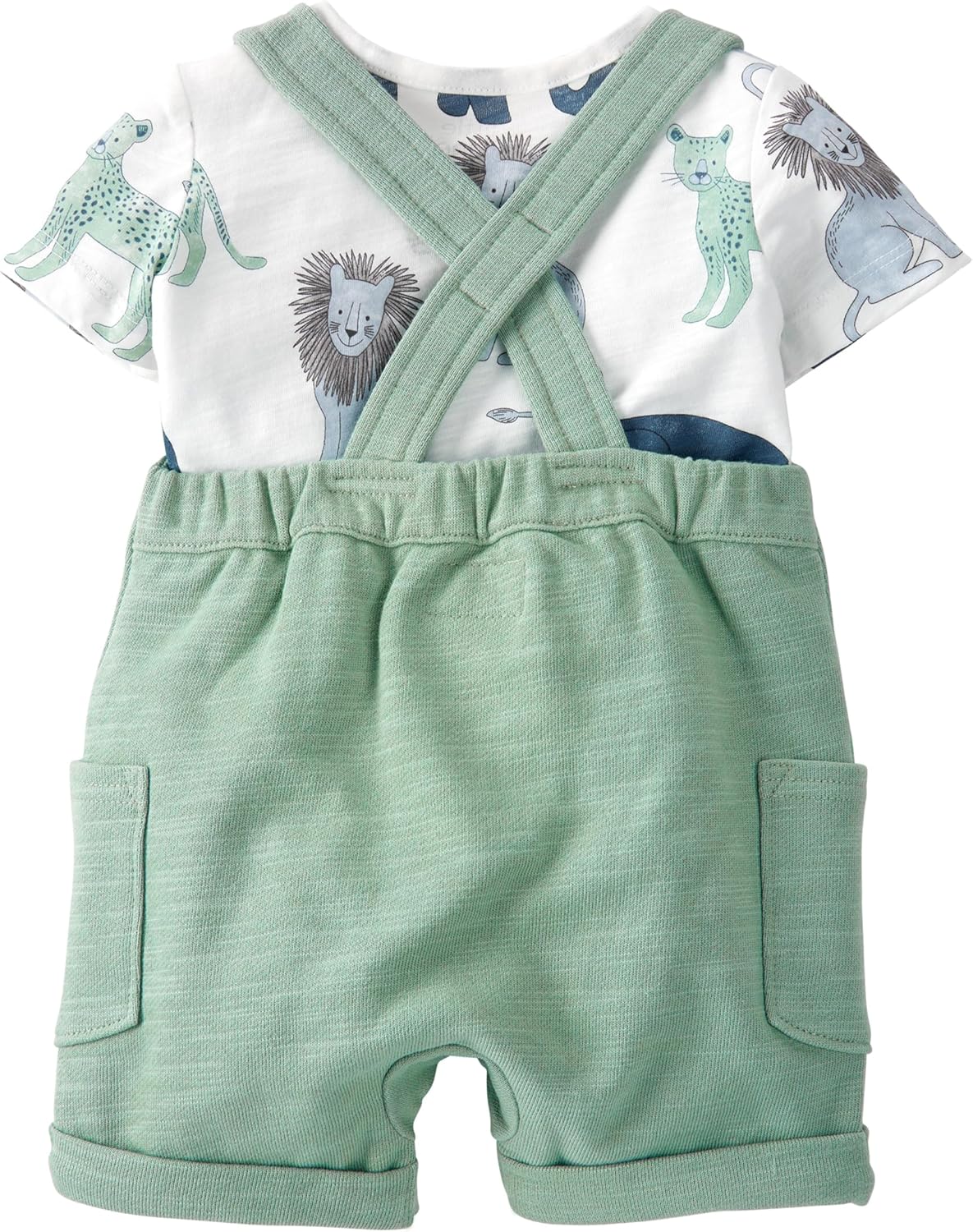 little planet by carter's unisex-baby 2-piece Organic Cotton Shortall Set, Green, 3M