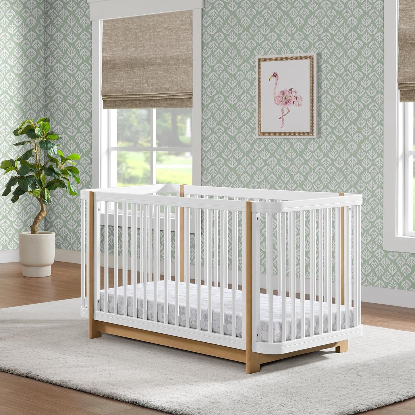 Nurture& The Crib - Baby, Toddler Convertible Crib | Sustainable Non-Toxic Materials | 3 Adjustable Heights - Grows with Your Baby (Classic, White)