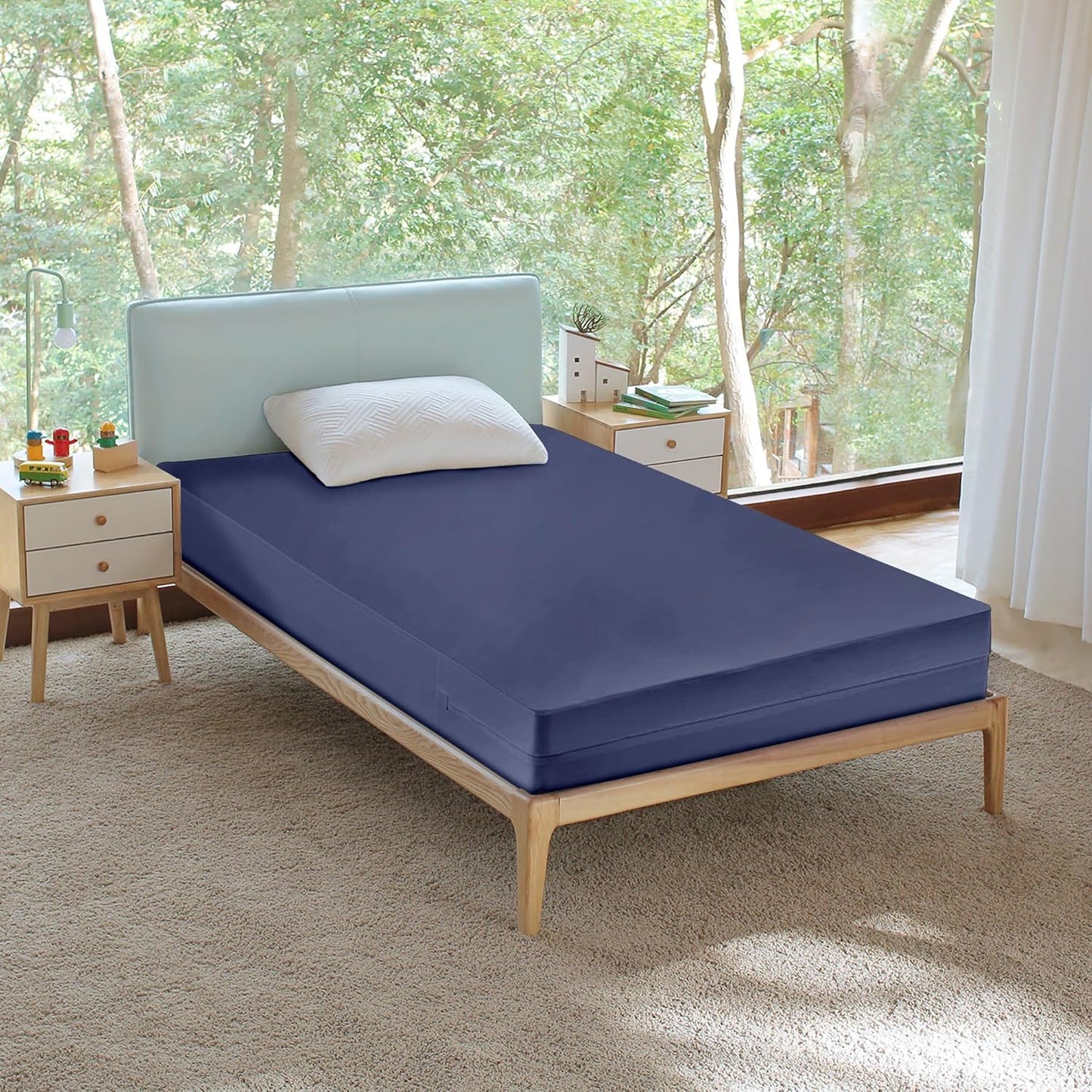 Greaton,Zippered Mattress Protector Cover, Waterproof, Easy to Clean, Fits Mattress up to 7-Inch, Twin, Blue