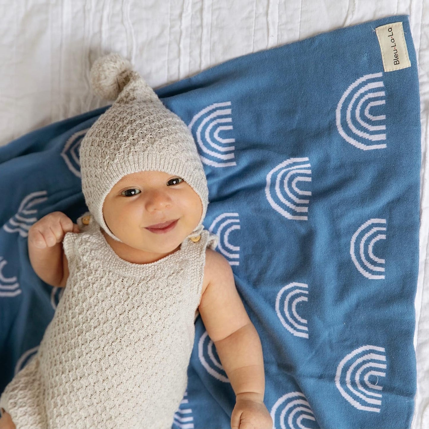 Baby Receiving Blanket Boys 100% Cotton Buttery Soft Cozy Receiving Swaddle Crib Stroller Blanket for Shower Gift Registry for Newborns, Infants, Toddlers (Rainbow - Blue)