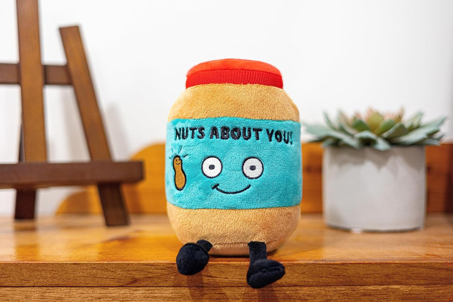 Peanut Butter Jar Foodie Plushie, Funny Pun Meme Gag Gift, White Elephant, Stocking Stuffer Present, Great for Emotional Support, Fun Desk Accessory, Weighted Base for Display