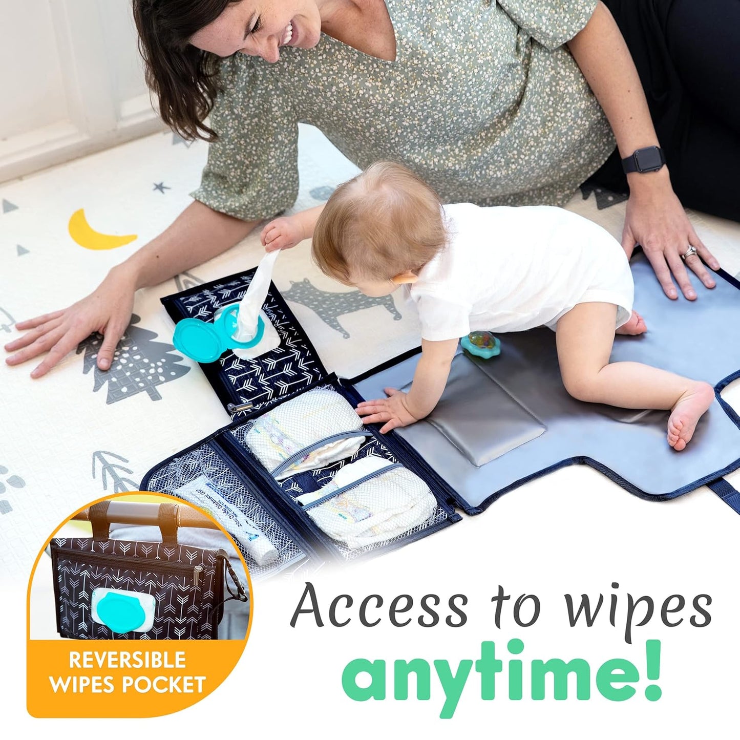 Kopi Baby Portable Diaper Changing Pad - Baby Diaper Changer Travel Bag with Wipes Pocket, Smart Design Portable Changing Mat, Infant Travel Station Kit, Gift for Newborn Girl & Boy - Black Arrows