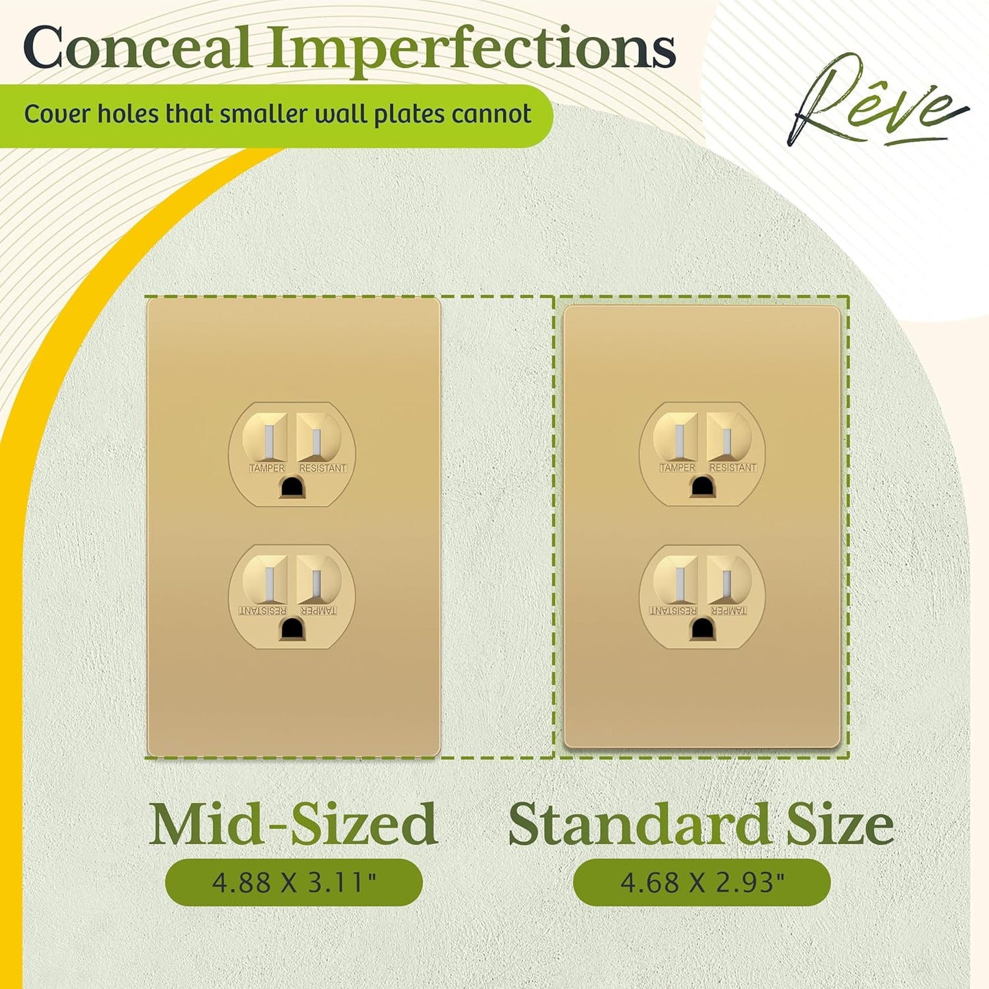 TG Mid-Size Screwless Duplex Wall Plate, Child Safe Receptacle Outlet Cover, Medium Size 1-Gang 4.88" H x 3.11" L, Polycarbonate Thermoplastic, UL Listed, SP-MS1-GD, Gold (1 Pack)