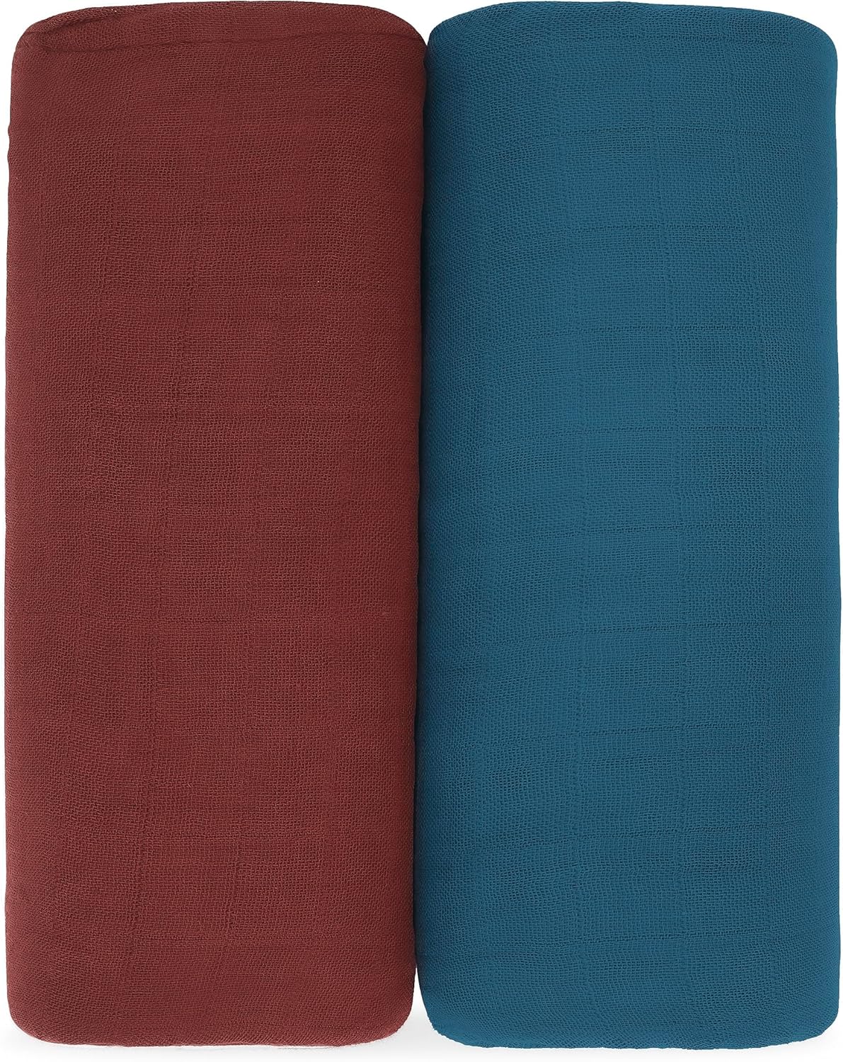 Comfy Cubs Muslin Swaddle Blankets Pack of 2 - 47 x 47 Inch Soft Cotton Baby Blanket Set, Large Multipurpose Wraps for Newborns - Self-Soothing Swaddles for Newborns - Wine & Neptune