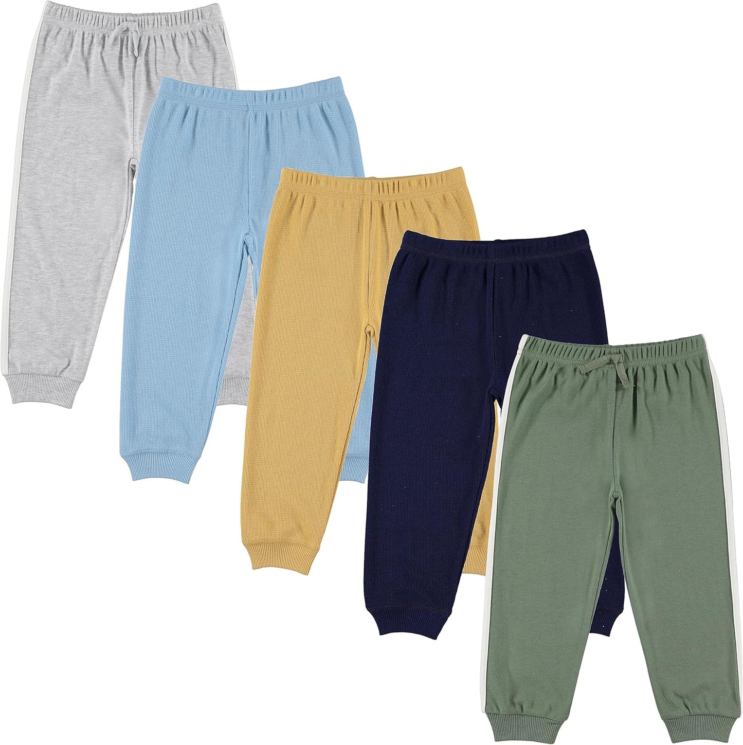 Cudlie 5-Pack Baby/Toddler Boys Jogger Pants - Lightweight Tapered Sweatpants - Lounge Jogger for Boys